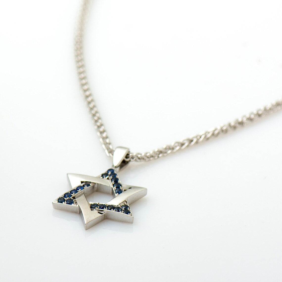 Blue Sapphires Star Of David Interlocked Pendant