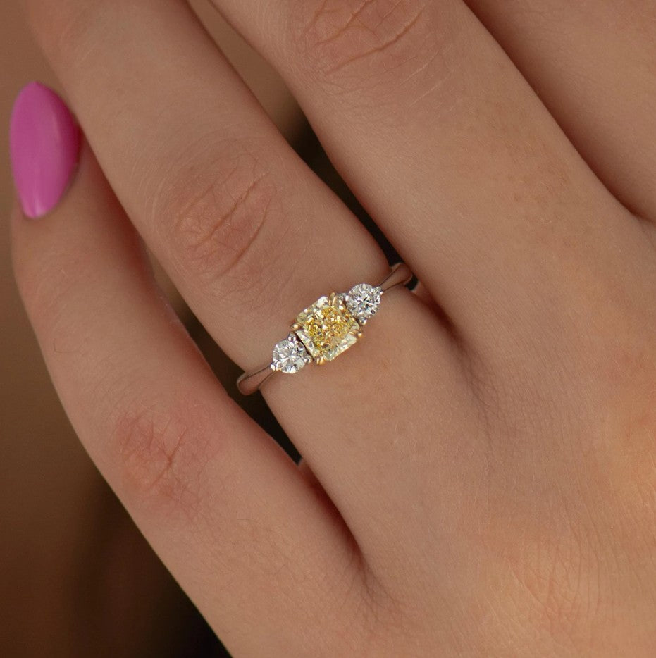 Yellow Diamond Ring - 18K White & Yellow Gold