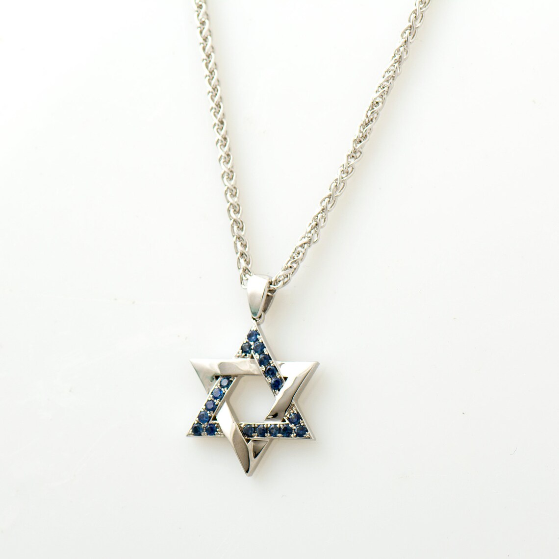 Blue Sapphires Star Of David Interlocked Pendant