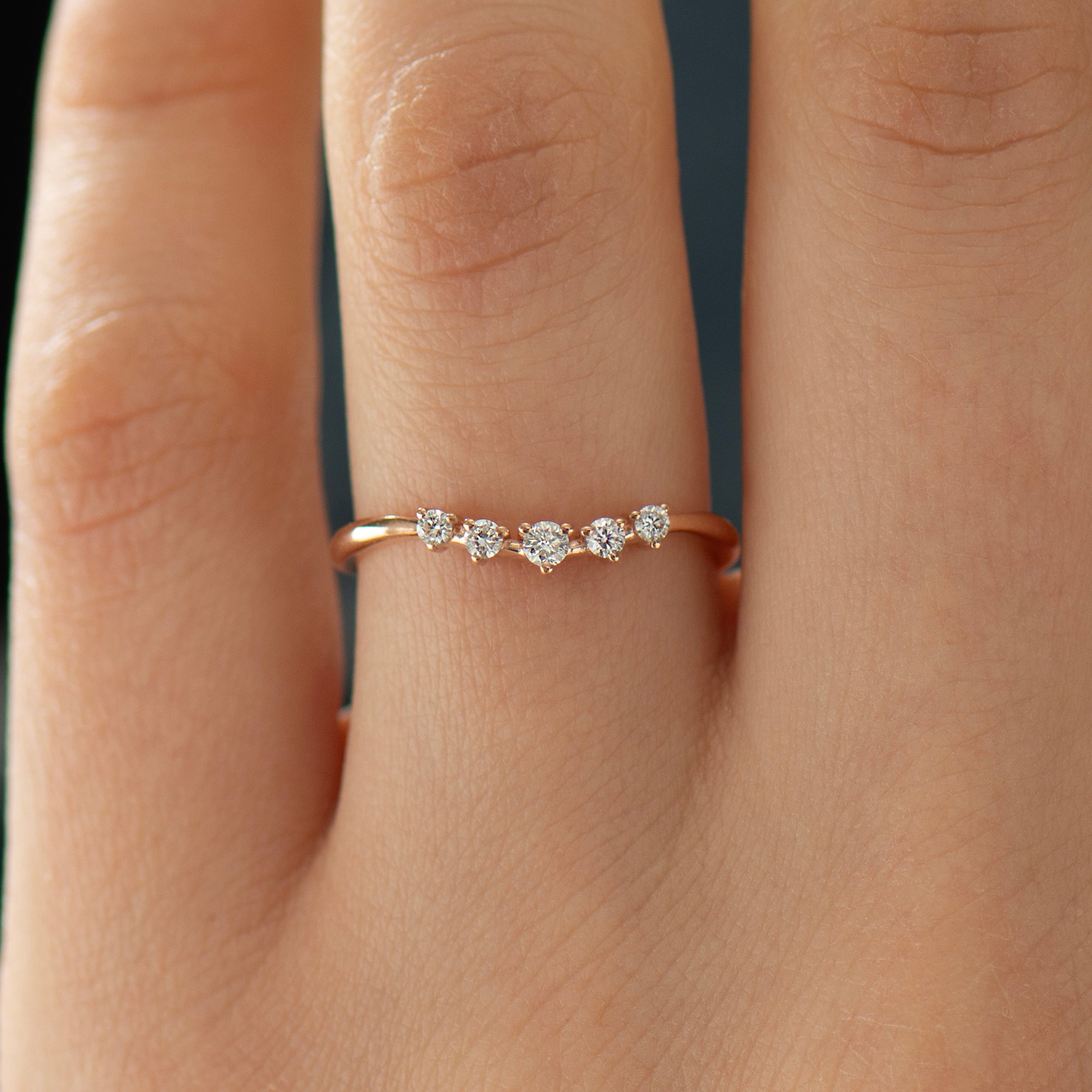Curved Five Diamonds Matching Ring