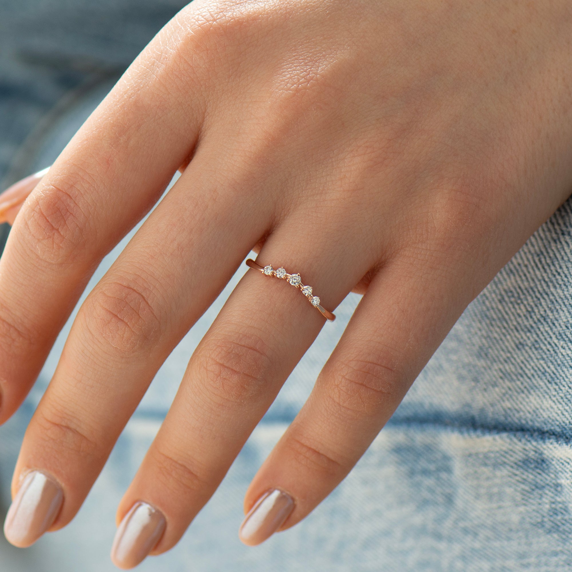 Curved Five Diamonds Matching Ring