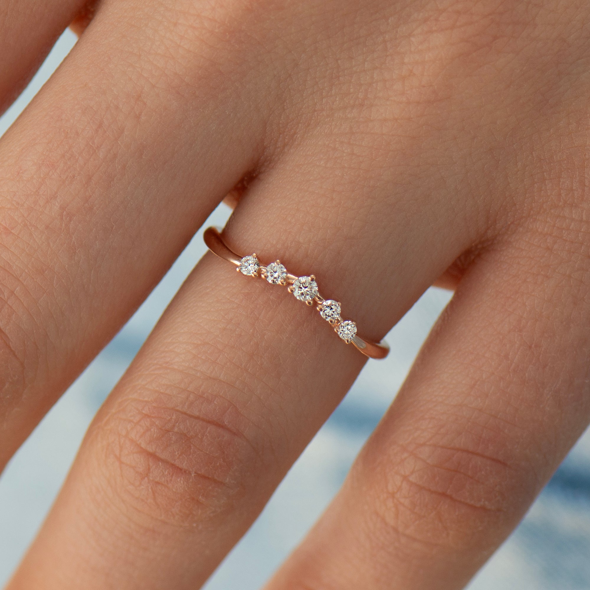 Curved Five Diamonds Matching Ring