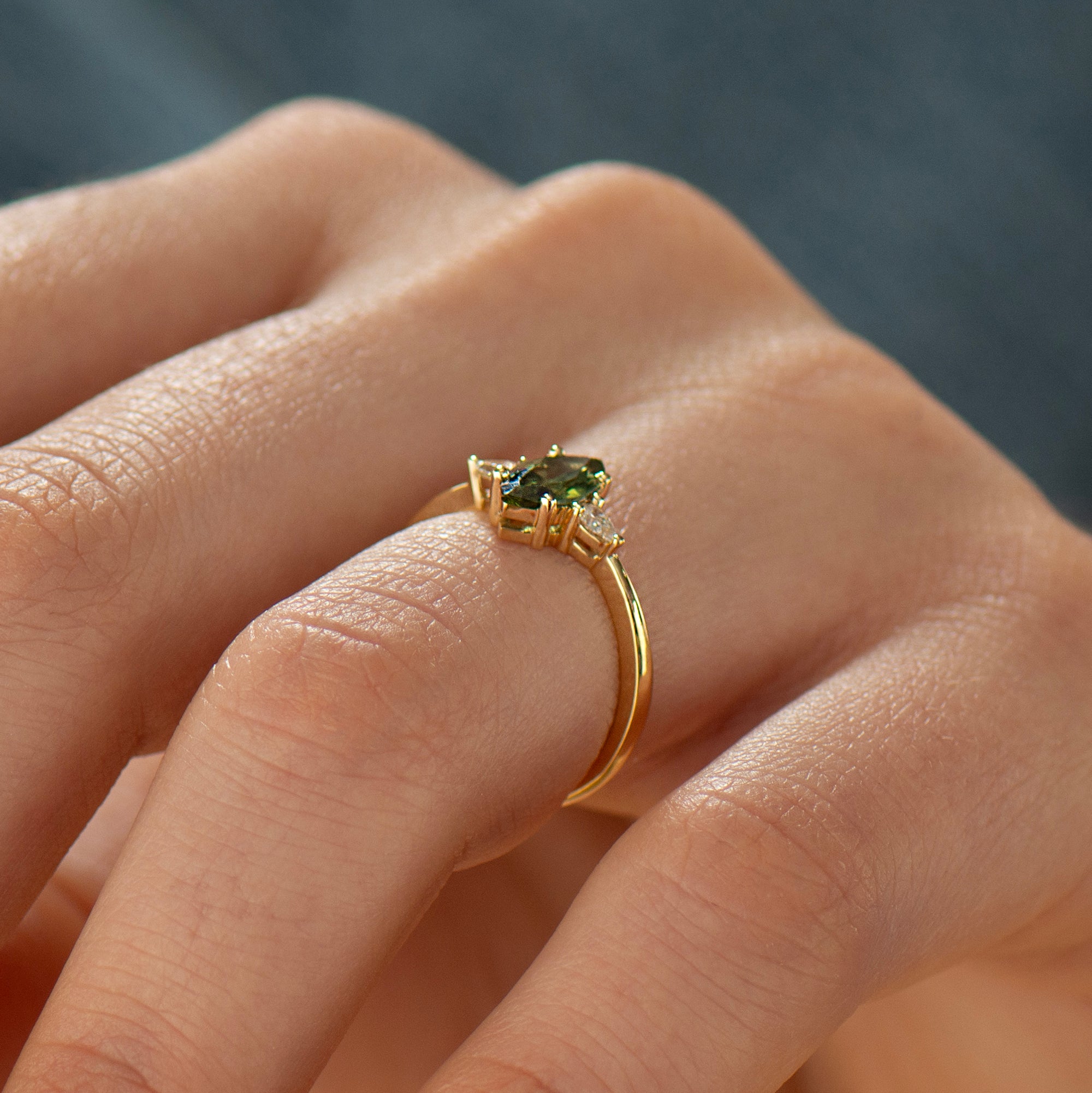 Green Sapphire Engagement Ring - Marquise