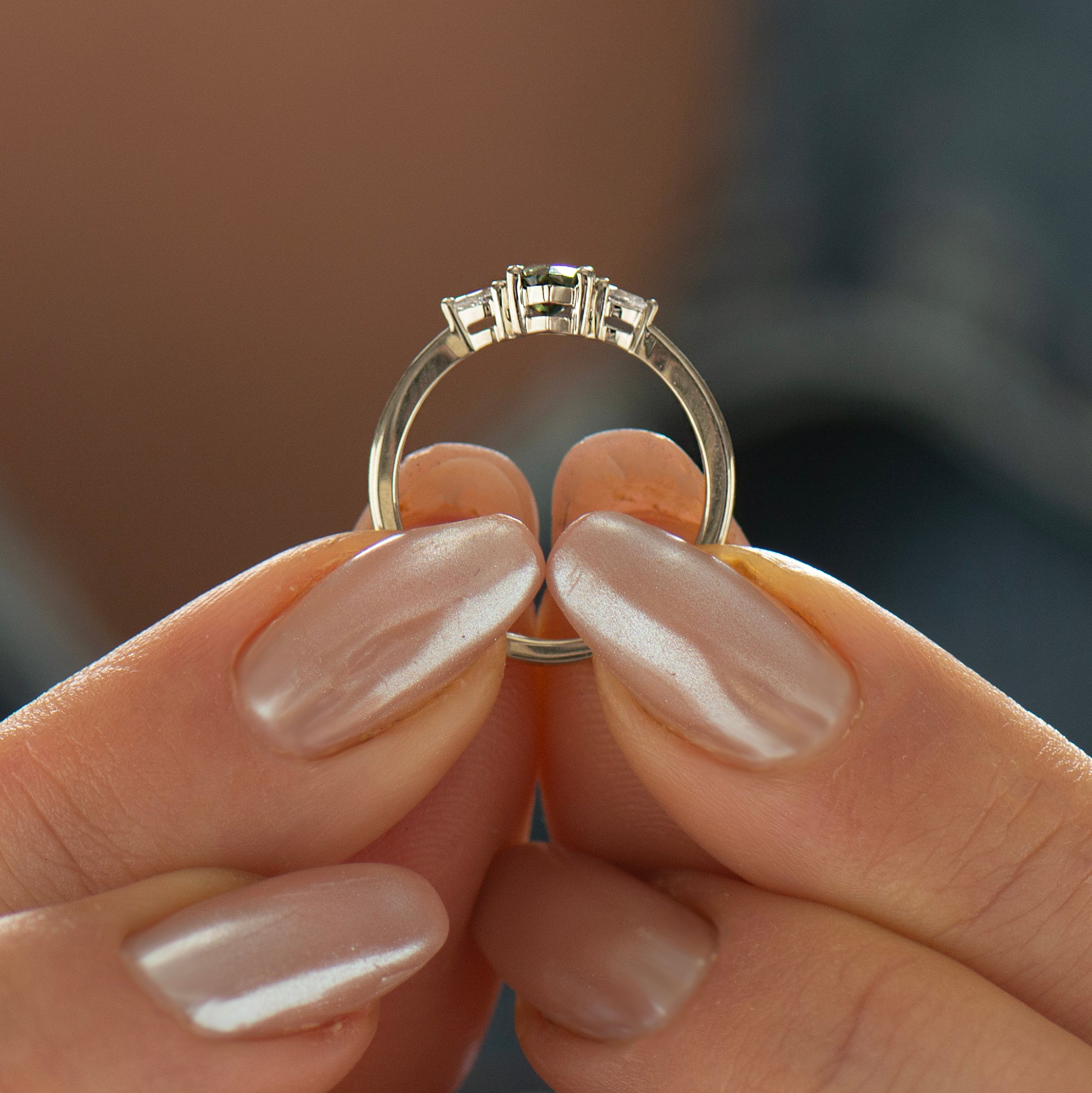 Green Sapphire Engagement Ring - Marquise