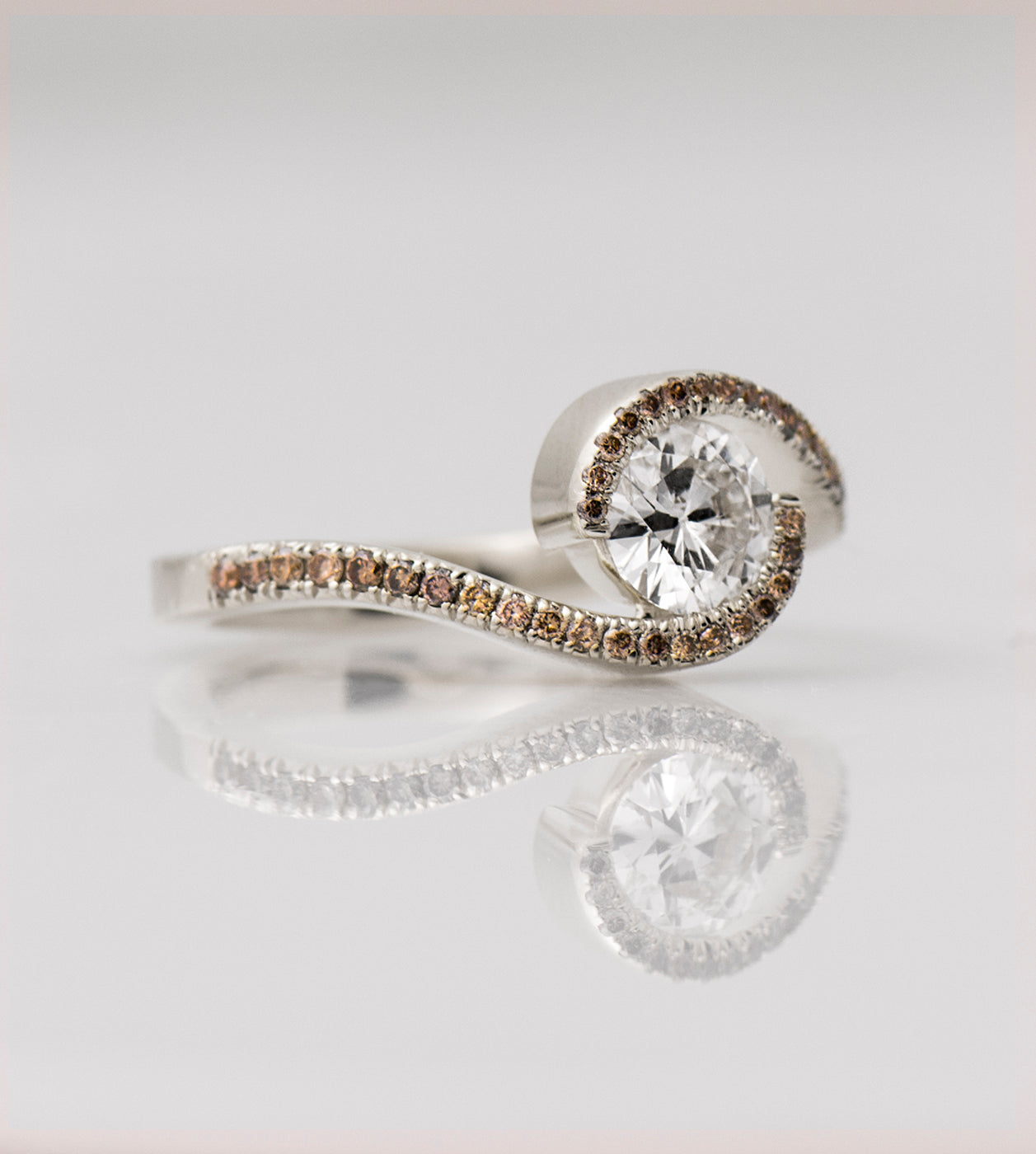 Twisted Engagement Ring Set With Brown Diamonds
