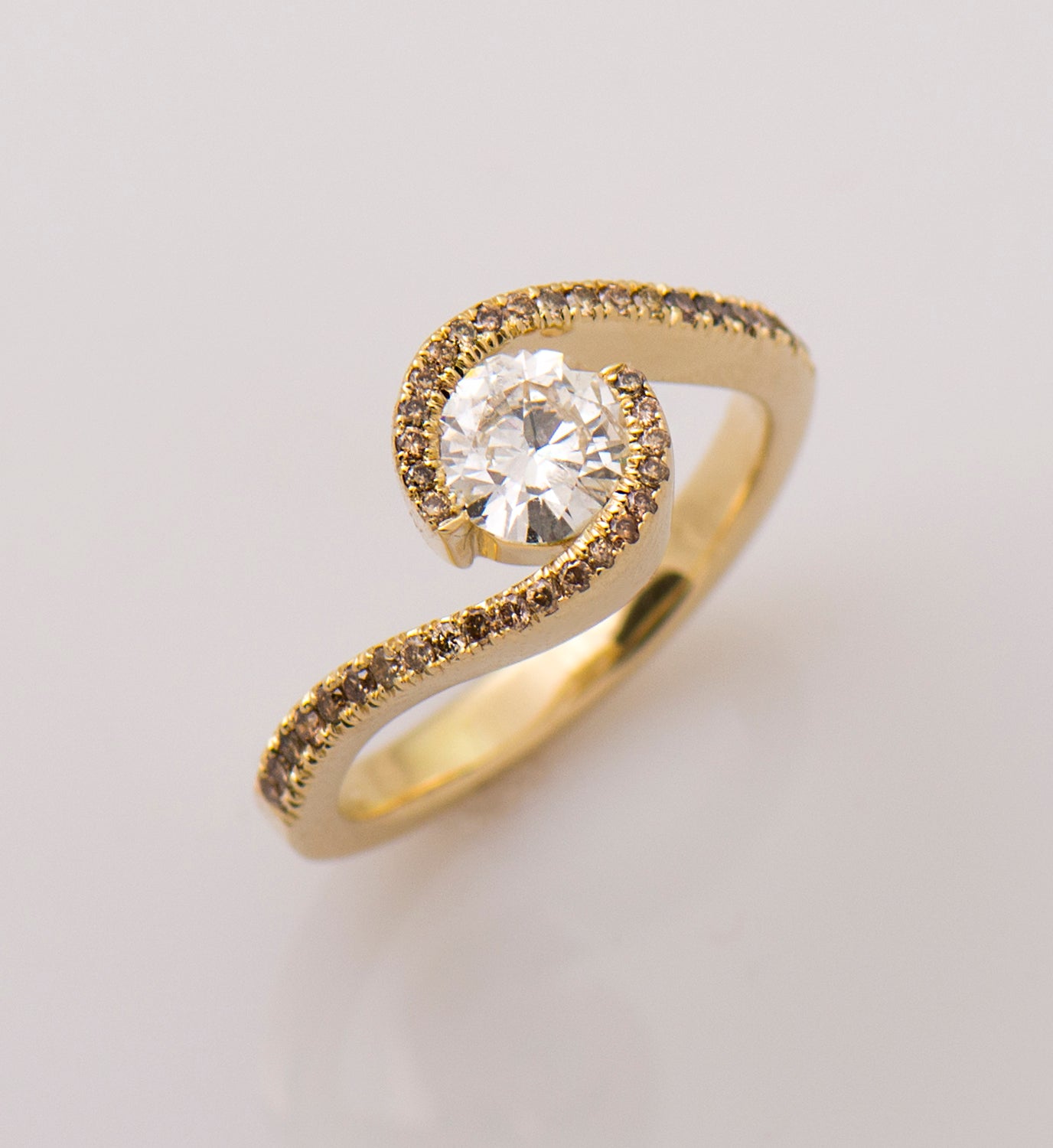 Twisted Engagement Ring Set With Brown Diamonds