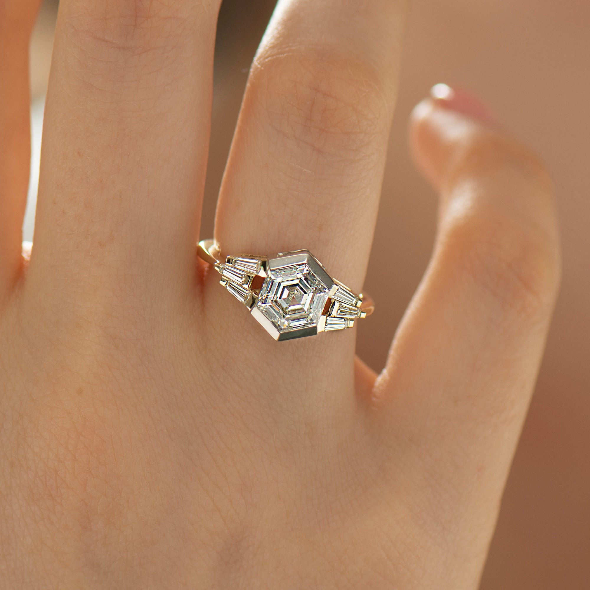 Unique Hexagon Diamond Ring