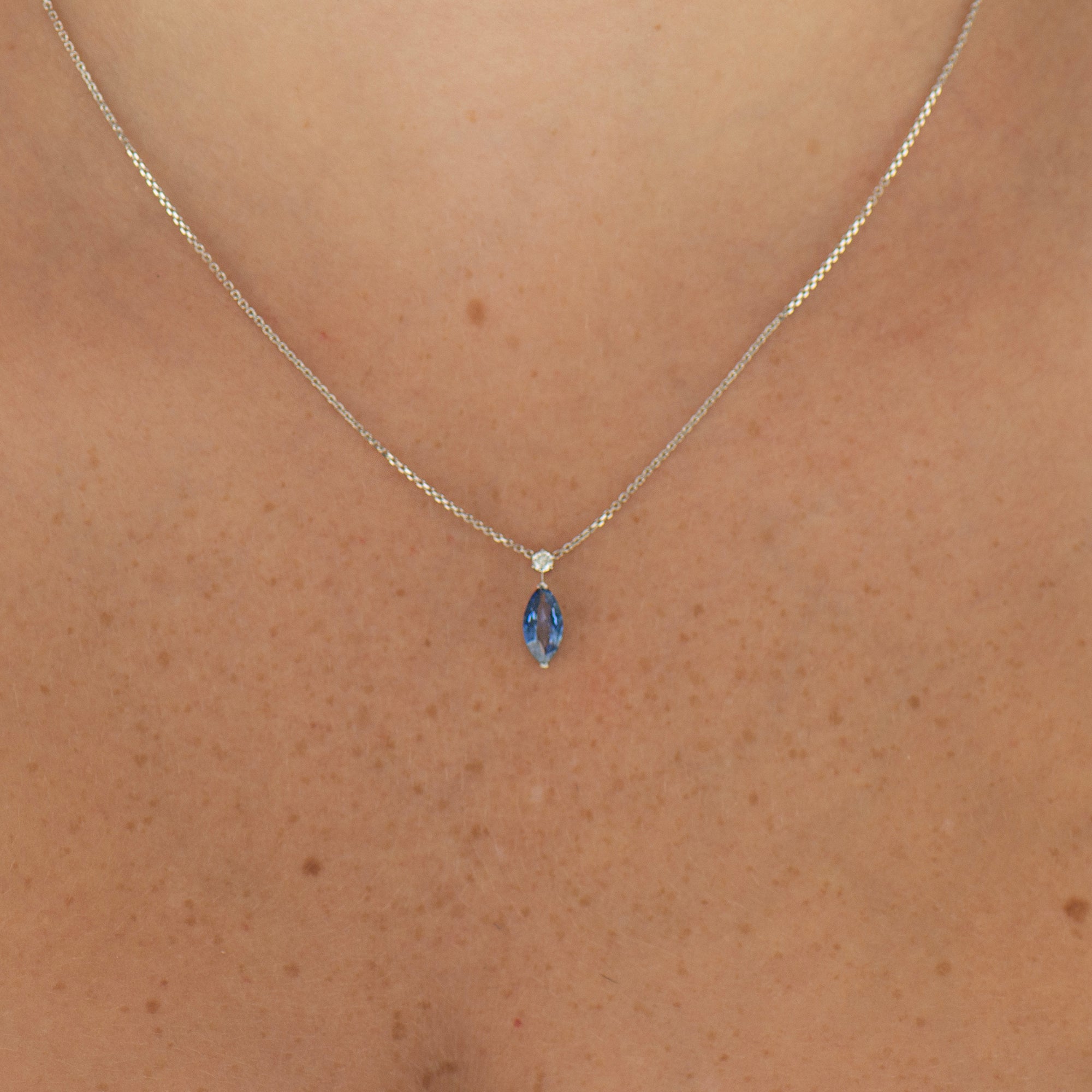 Marquise Bright Blue Sapphire Necklace