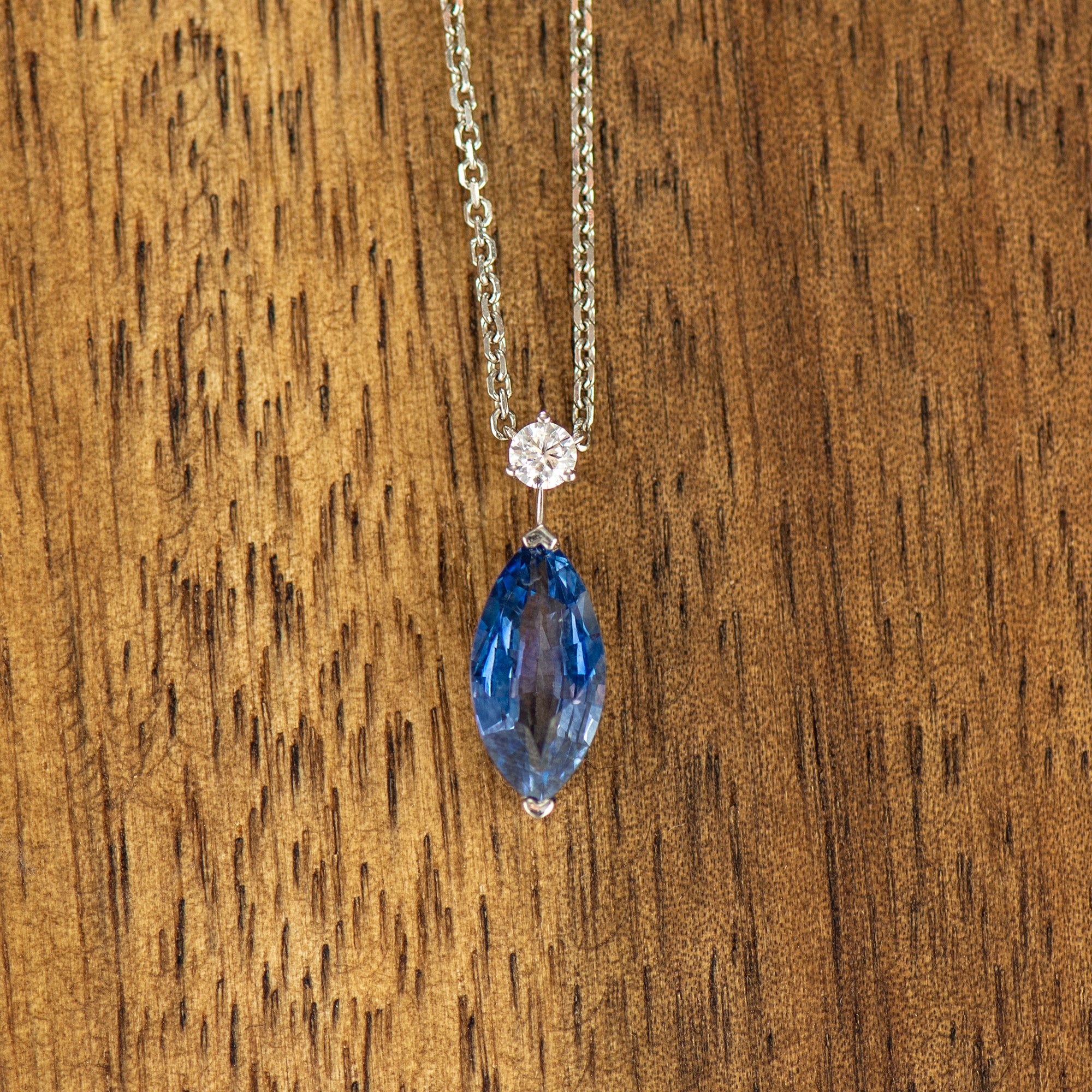 Marquise Bright Blue Sapphire Necklace