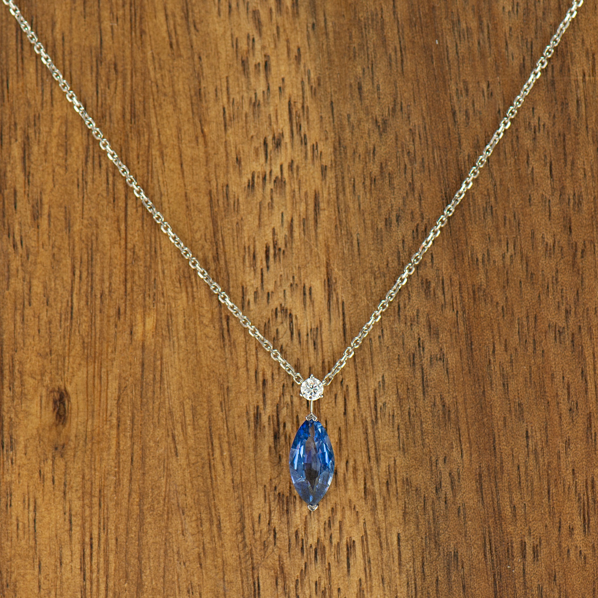Marquise Bright Blue Sapphire Necklace
