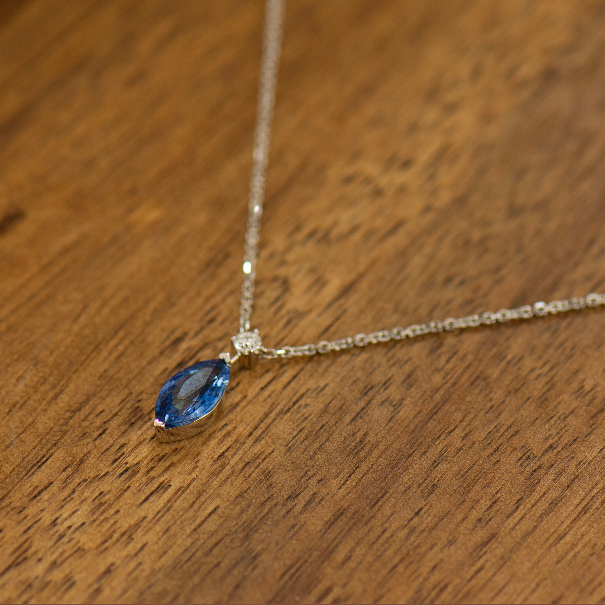 Marquise Bright Blue Sapphire Necklace