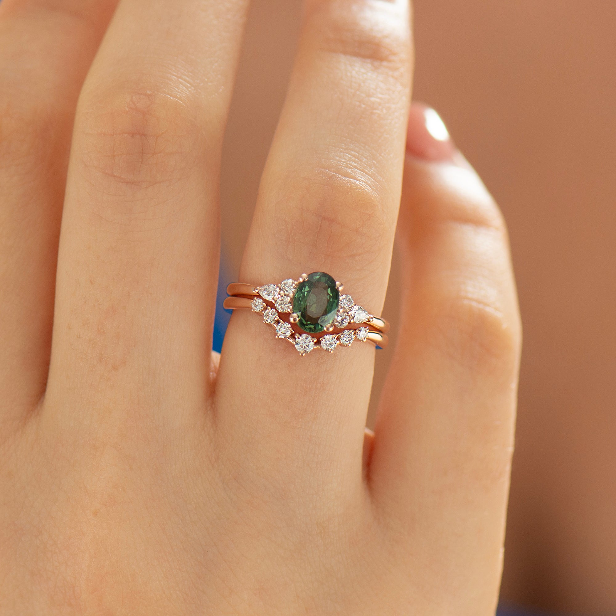 Forest Green Sapphire Engagement Set