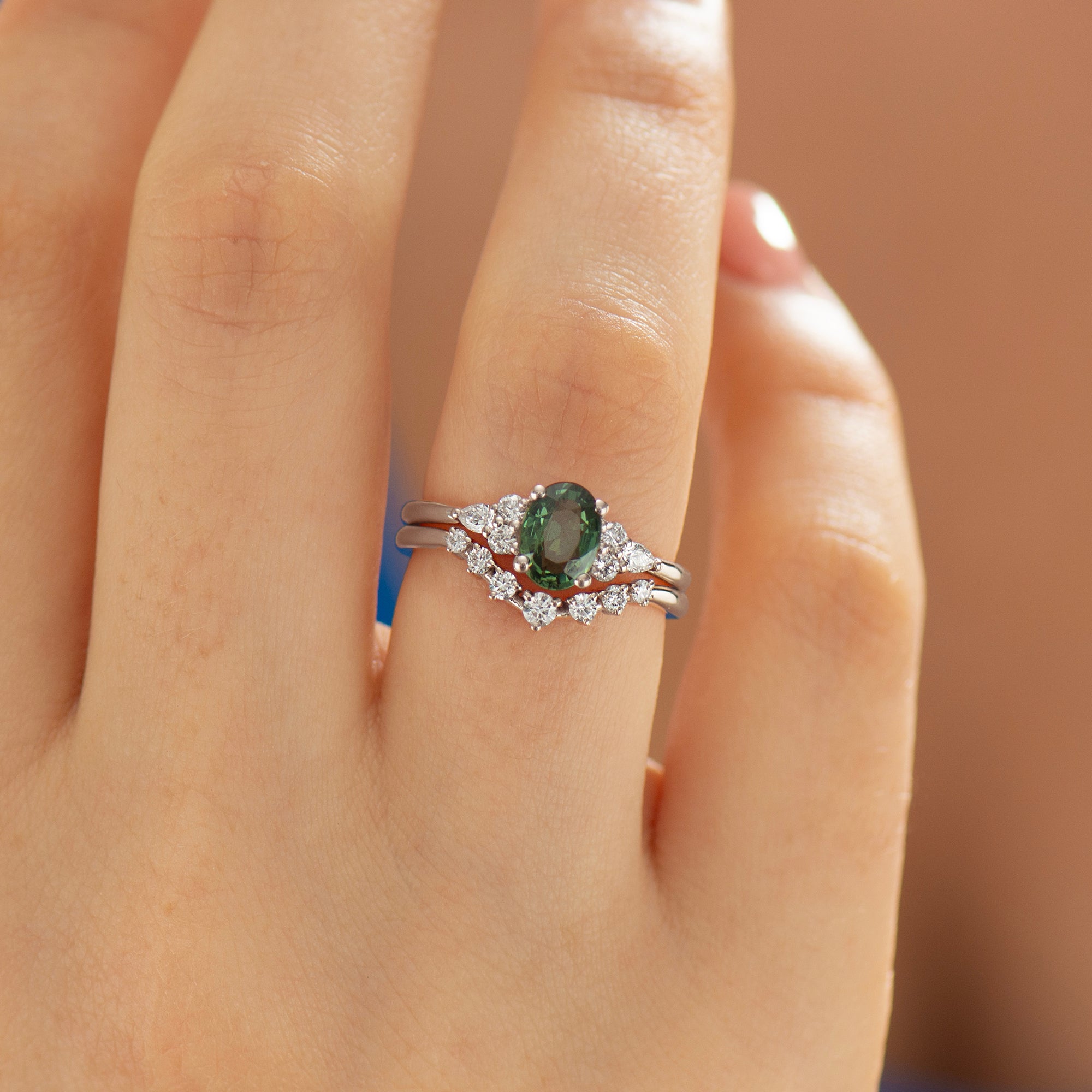 Forest Green Sapphire Engagement Set
