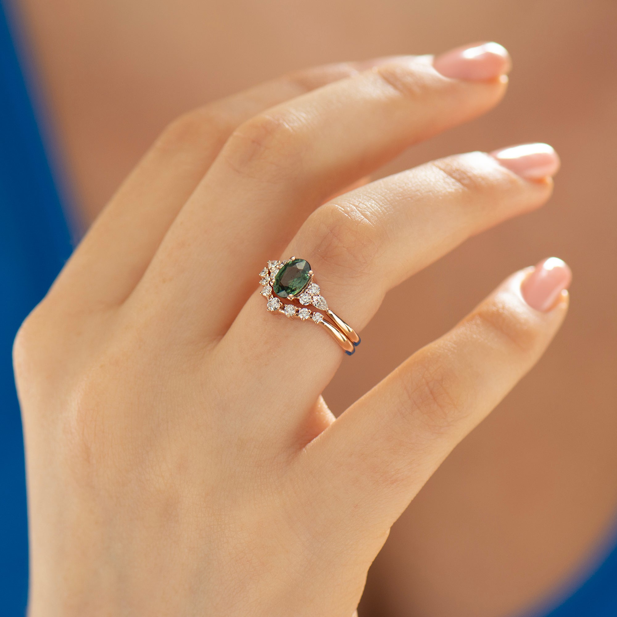 Forest Green Sapphire Engagement Set