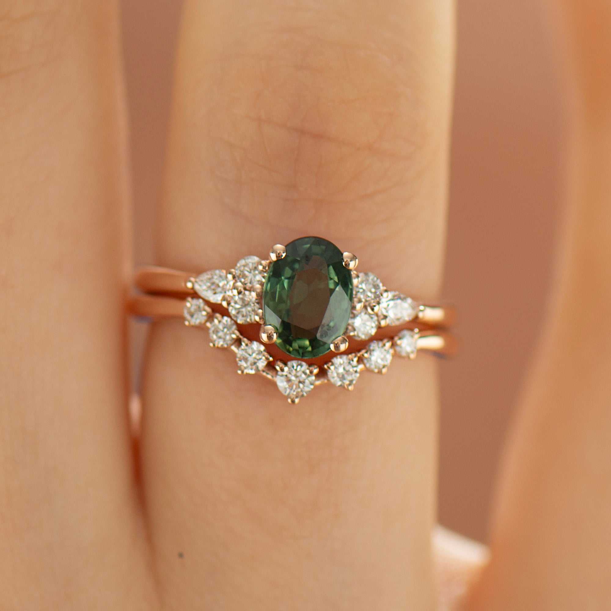 Forest Green Sapphire Engagement Set