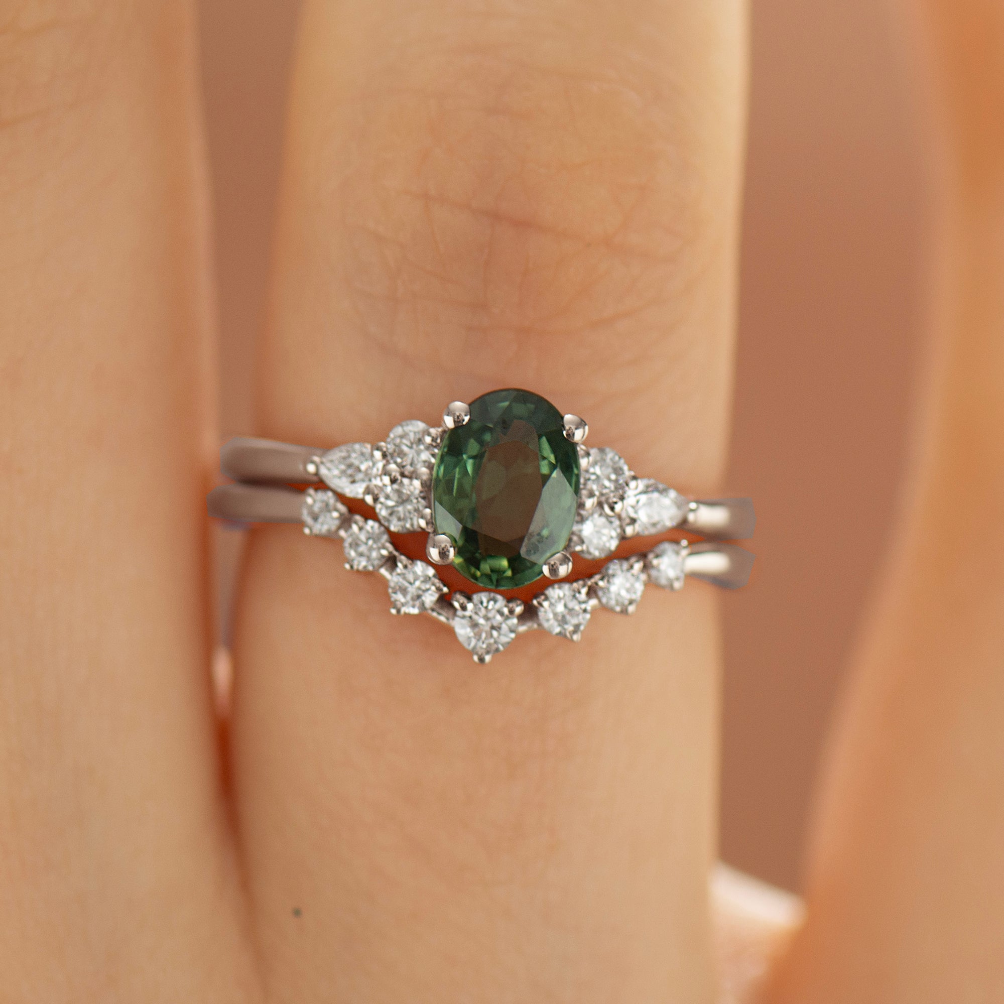 Forest Green Sapphire Engagement Set
