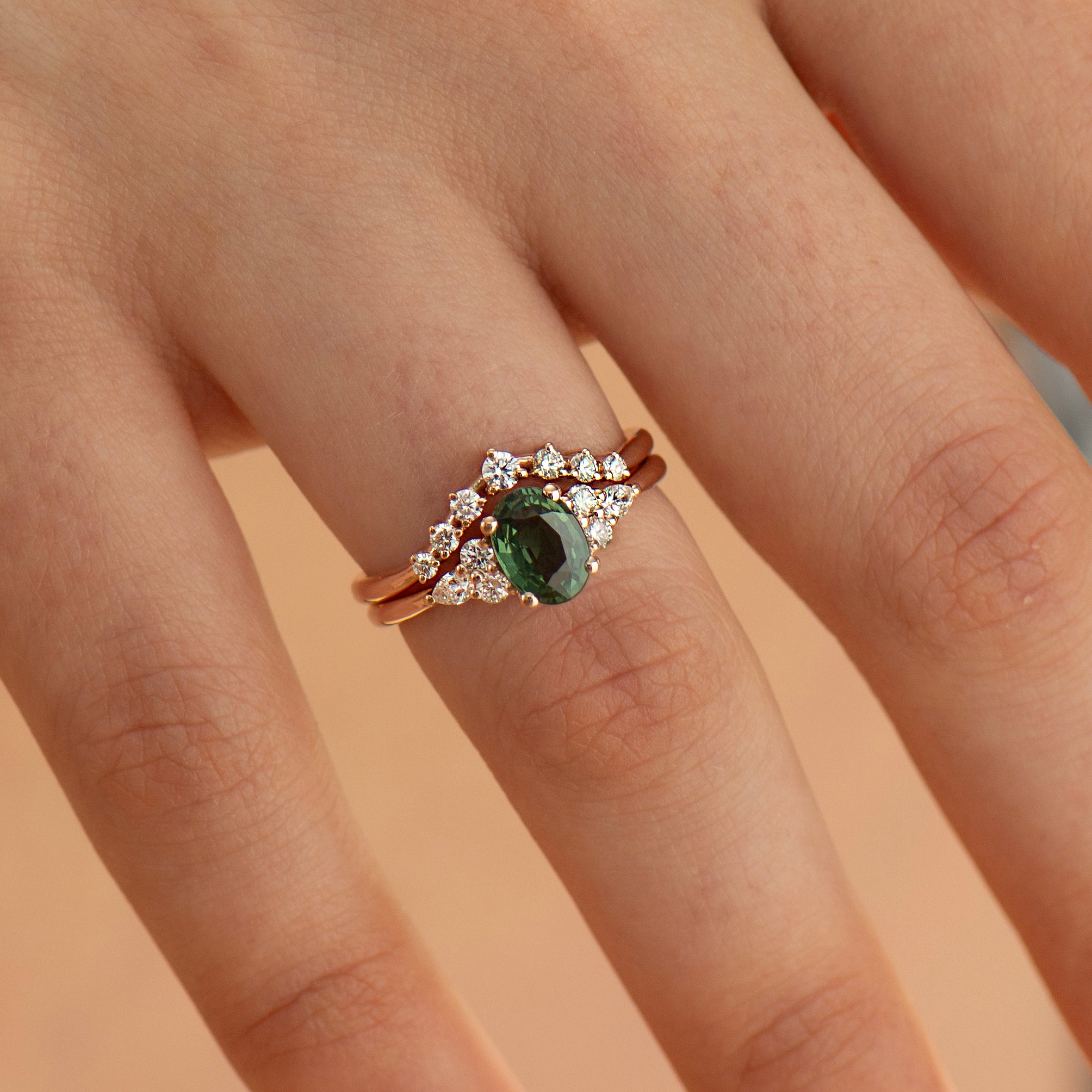 Forest Green Sapphire Engagement Set