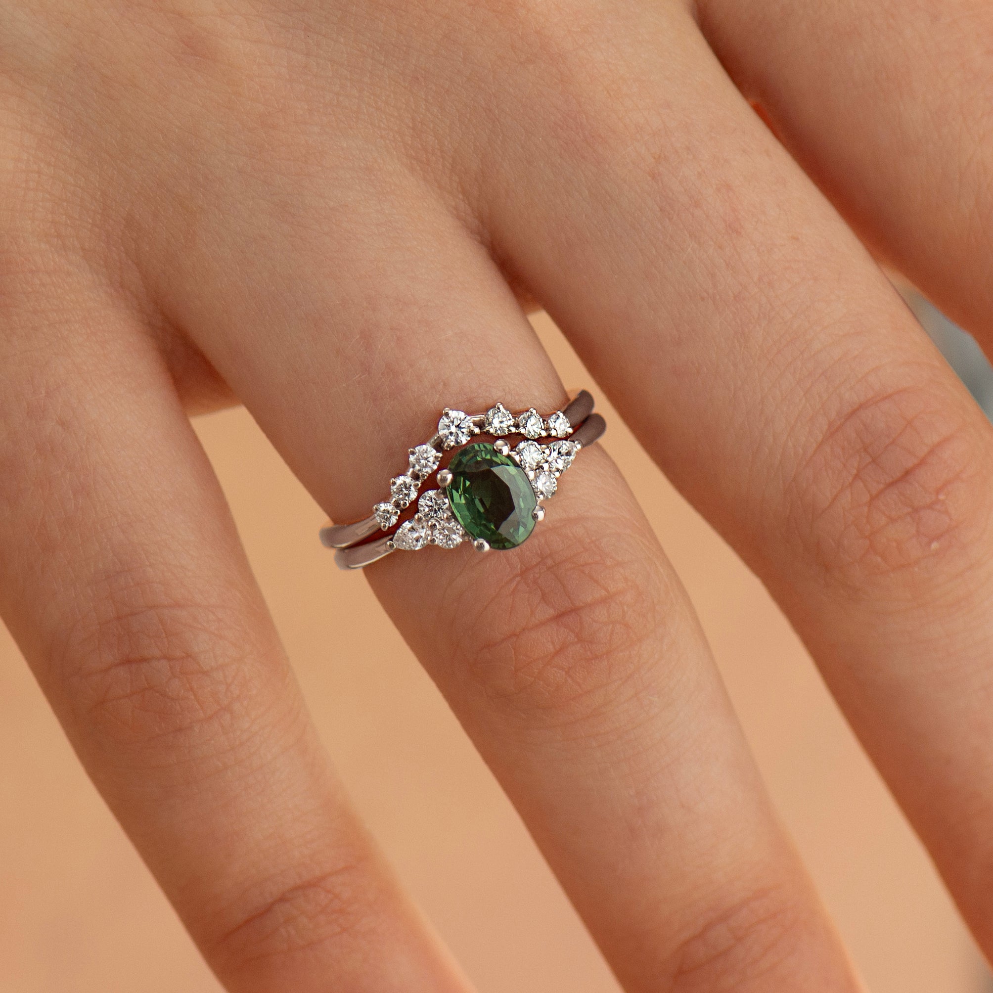 Forest Green Sapphire Engagement Set