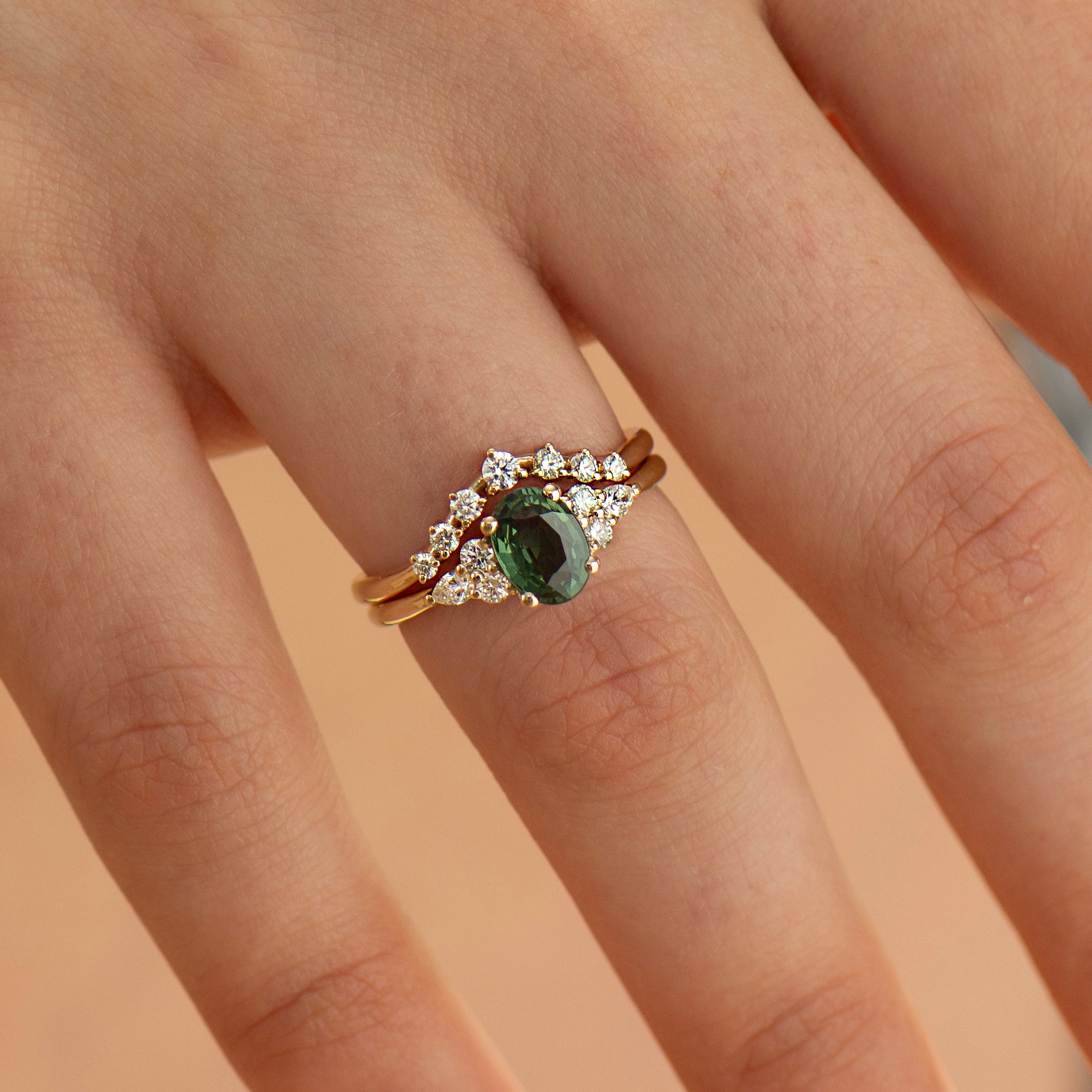 Forest Green Sapphire Engagement Set