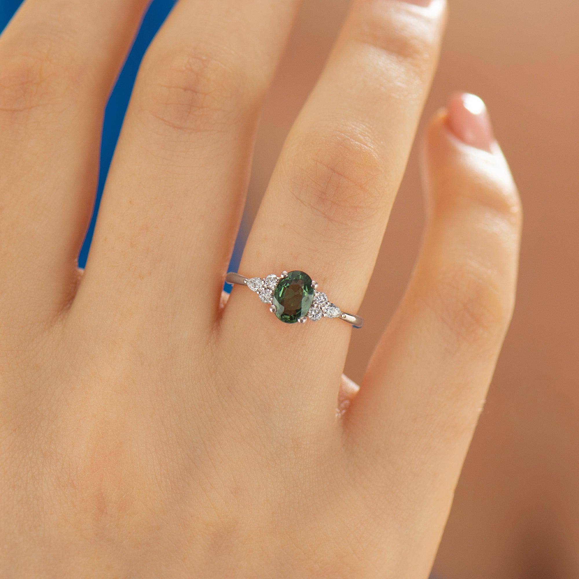Forest Green Sapphire Engagement Ring
