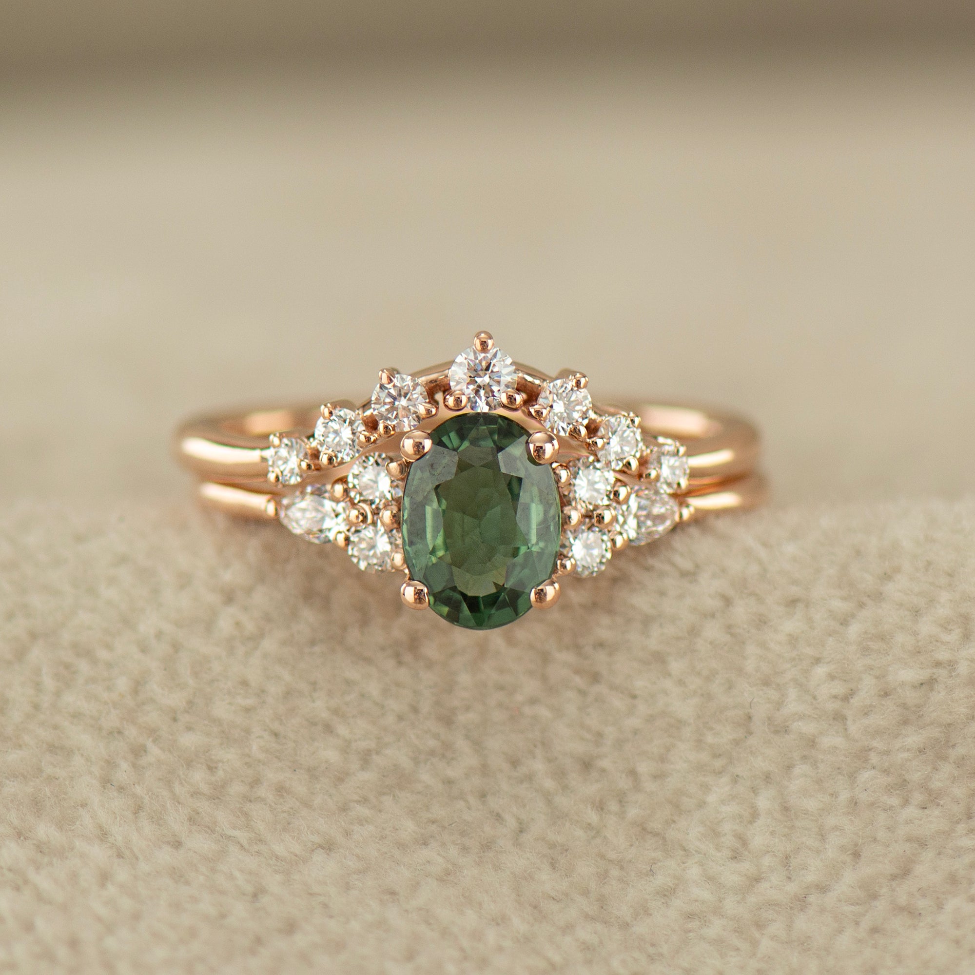 Forest Green Sapphire Engagement Set