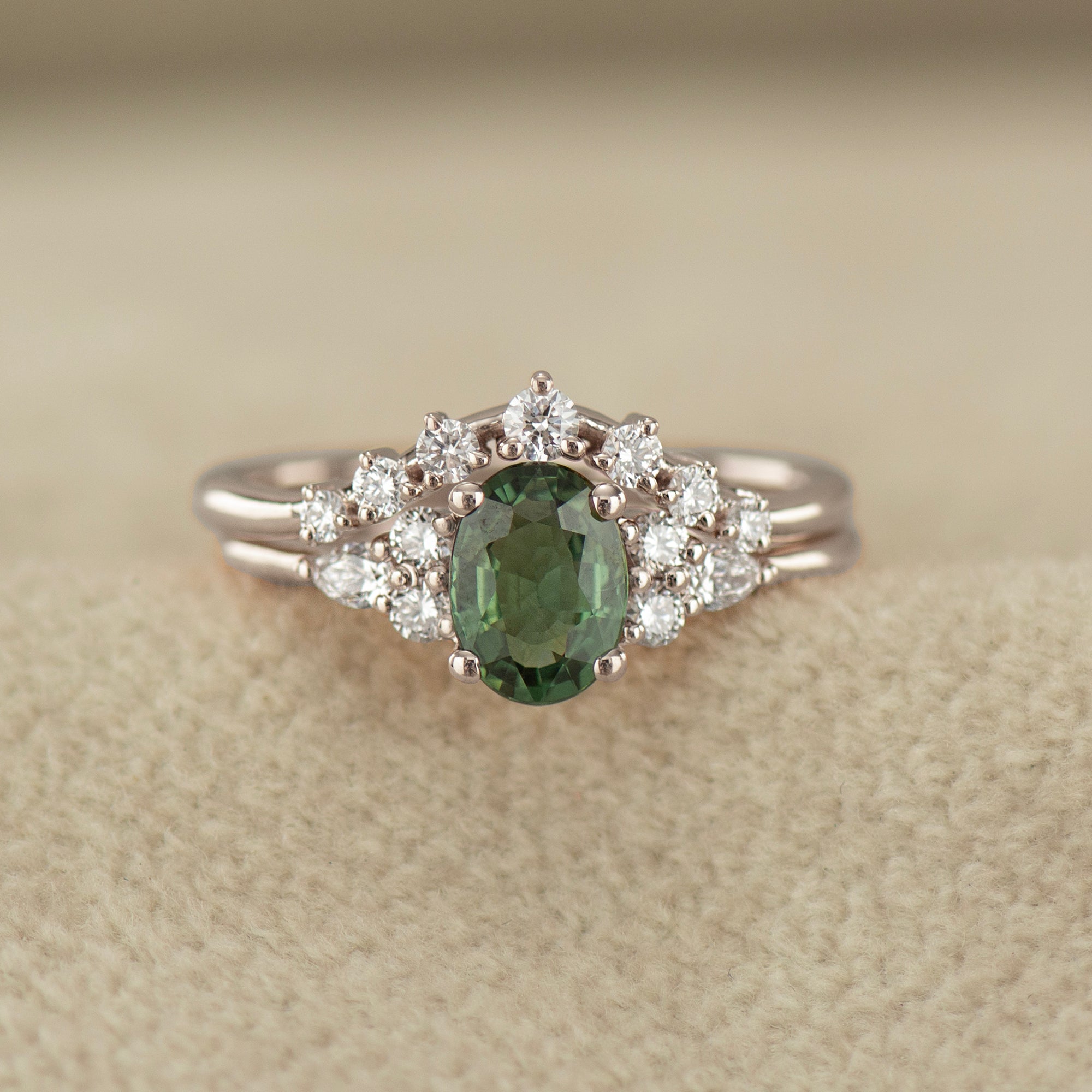 Forest Green Sapphire Engagement Set