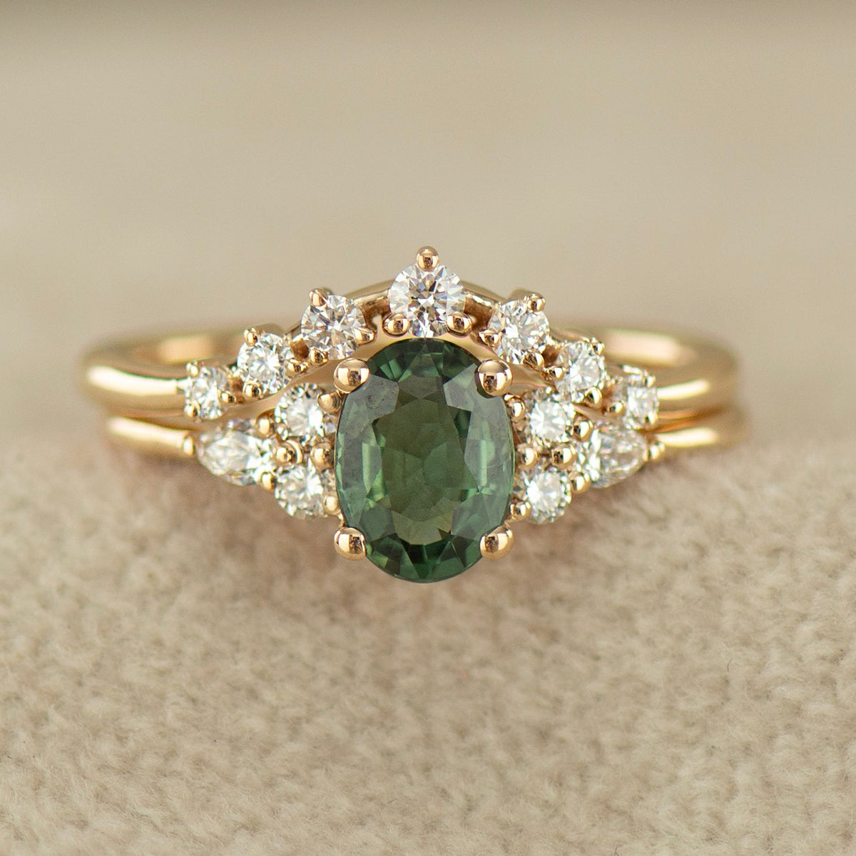 Forest Green Sapphire Engagement Set