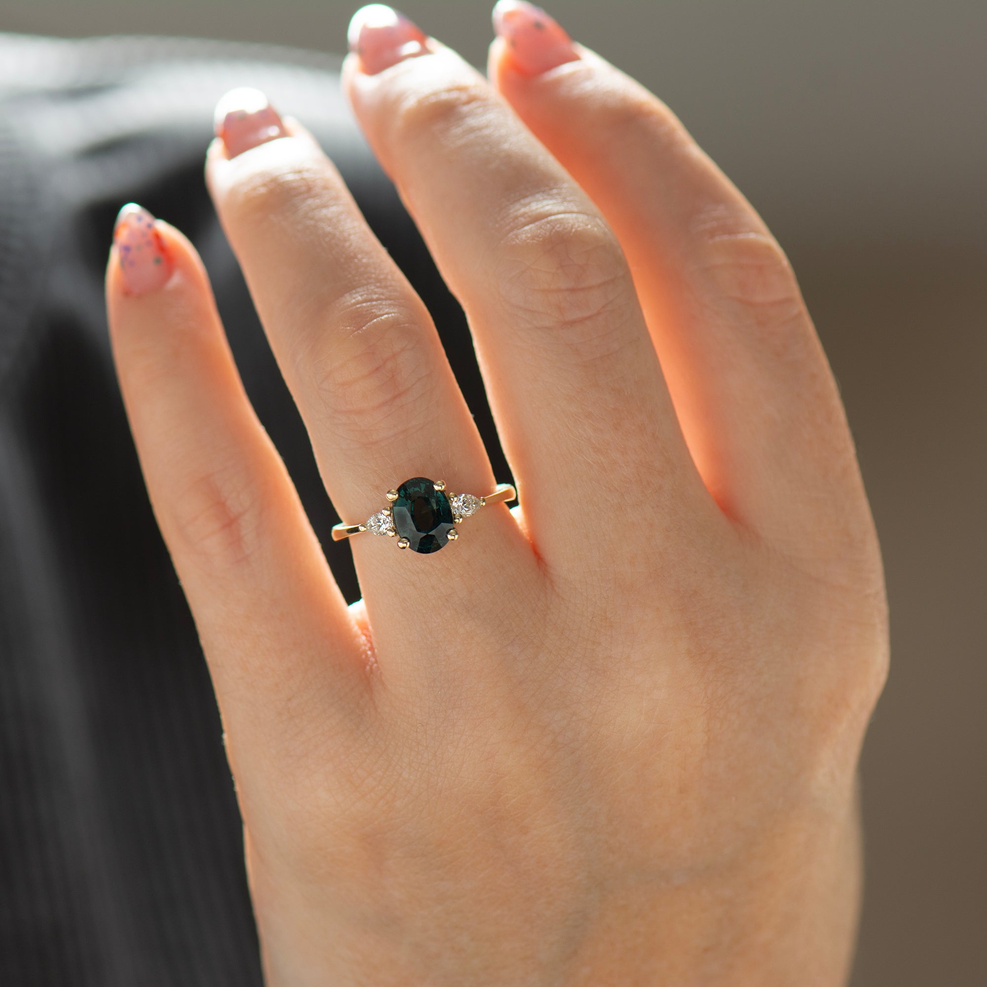 2.13 Carat Dark Teal Sapphire Ring - 14K Yellow Gold
