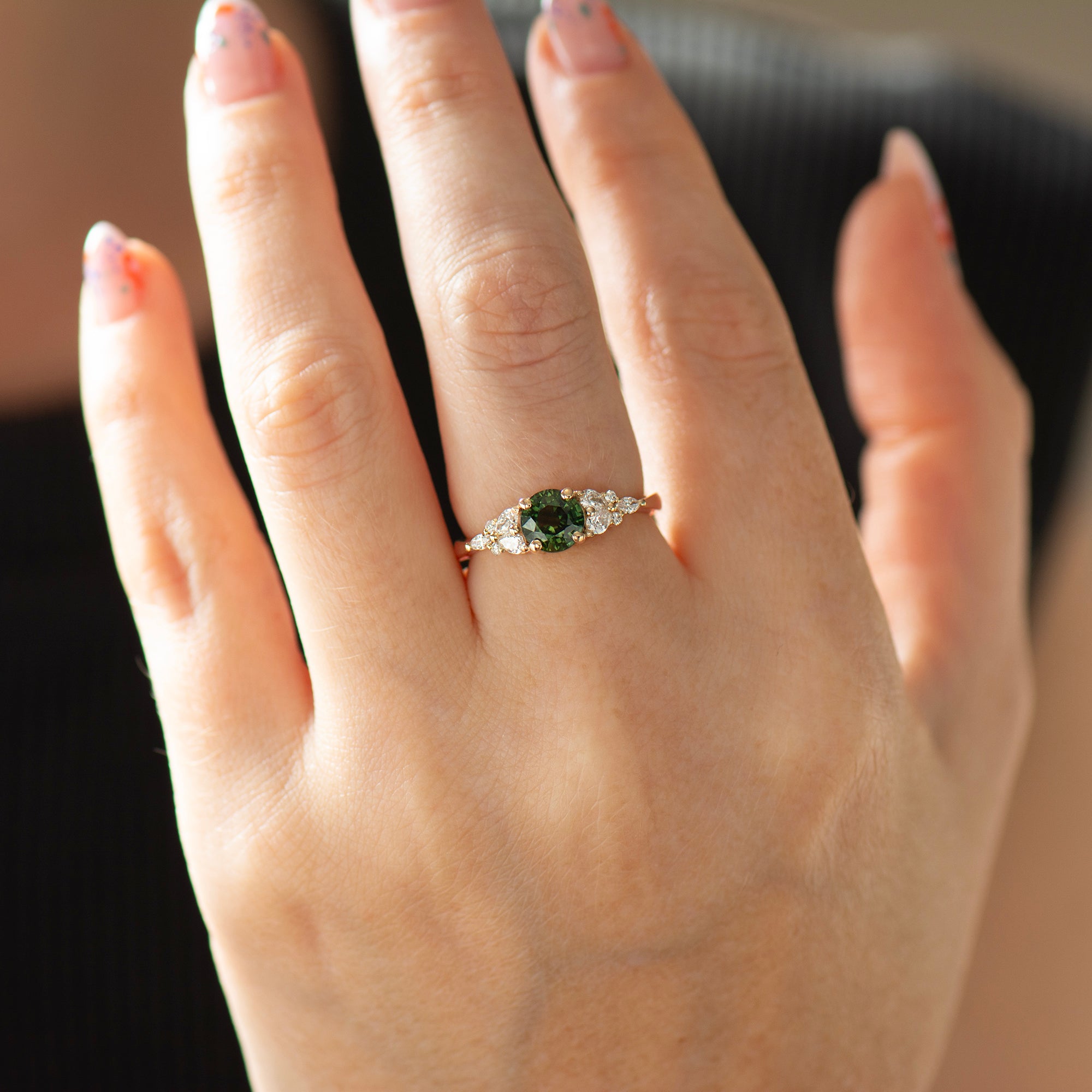 Cluster Forest Green Sapphire Ring