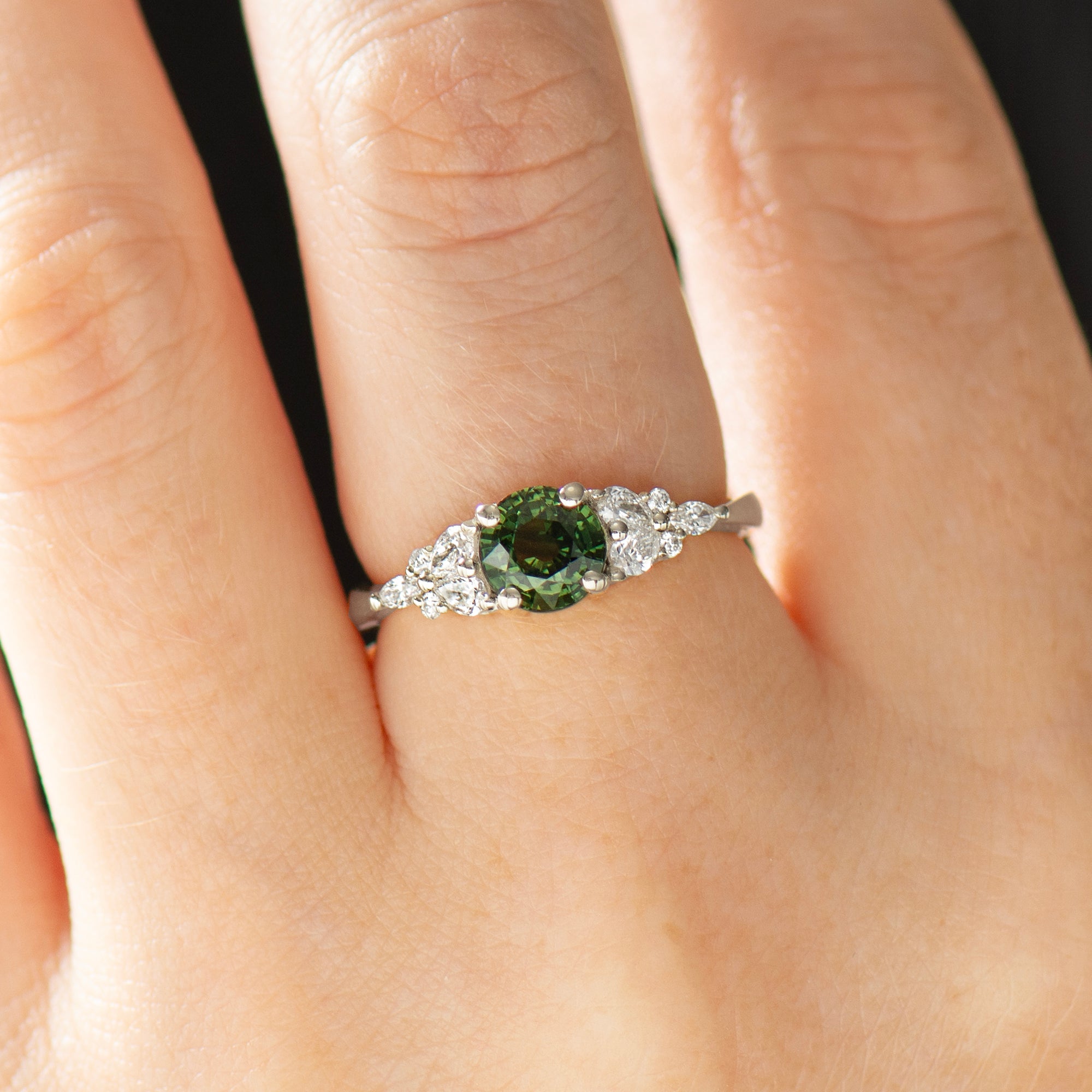 Cluster Forest Green Sapphire Ring