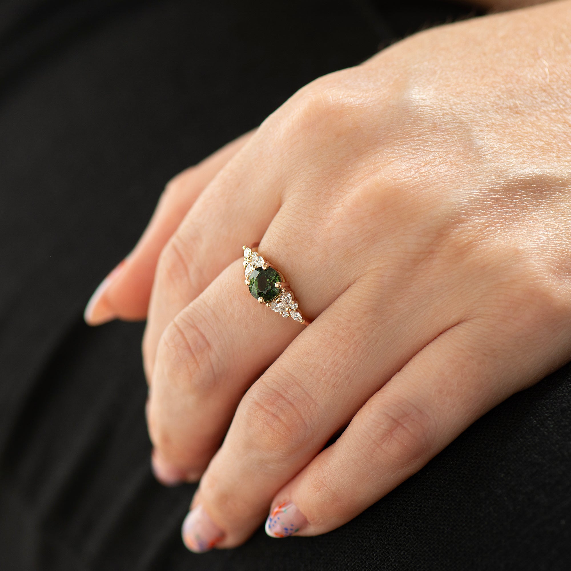 Cluster Forest Green Sapphire Ring