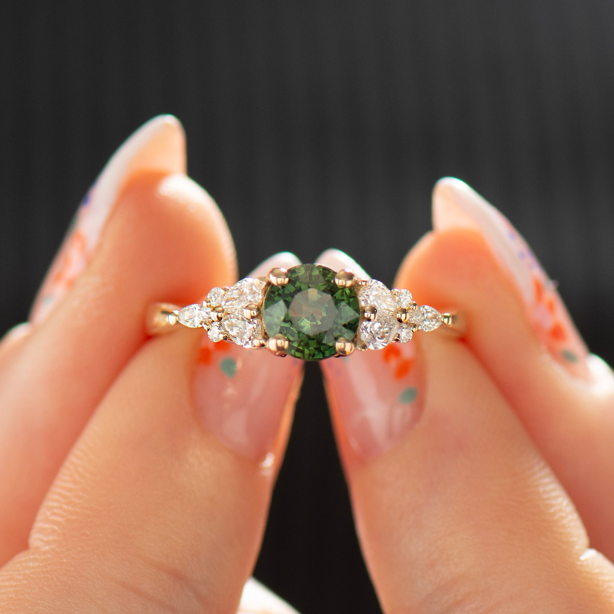 Cluster Forest Green Sapphire Ring