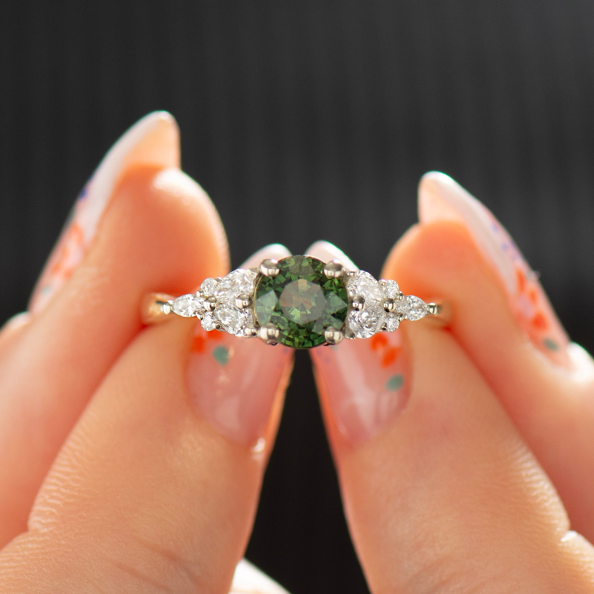 Cluster Forest Green Sapphire Ring