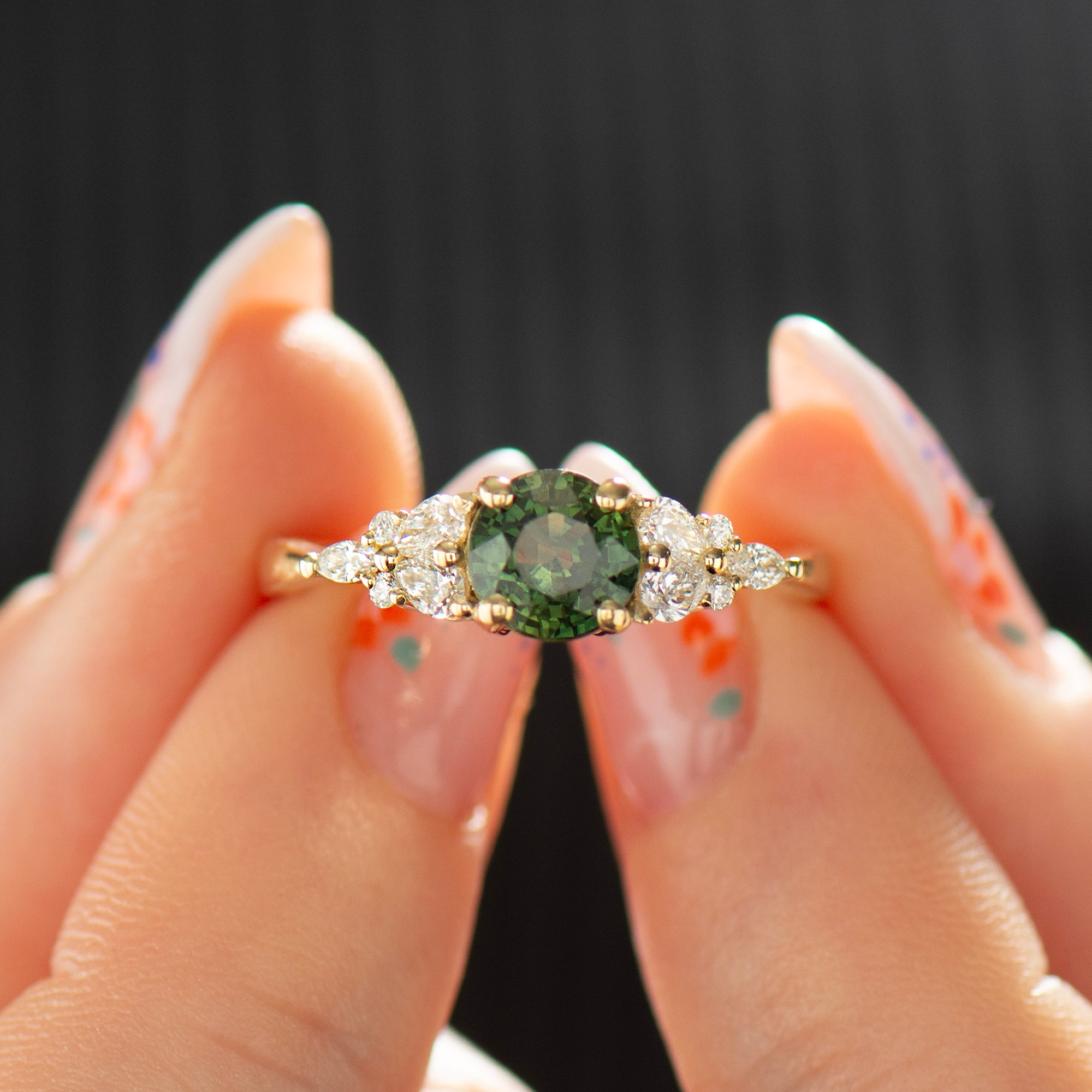Cluster Forest Green Sapphire Ring