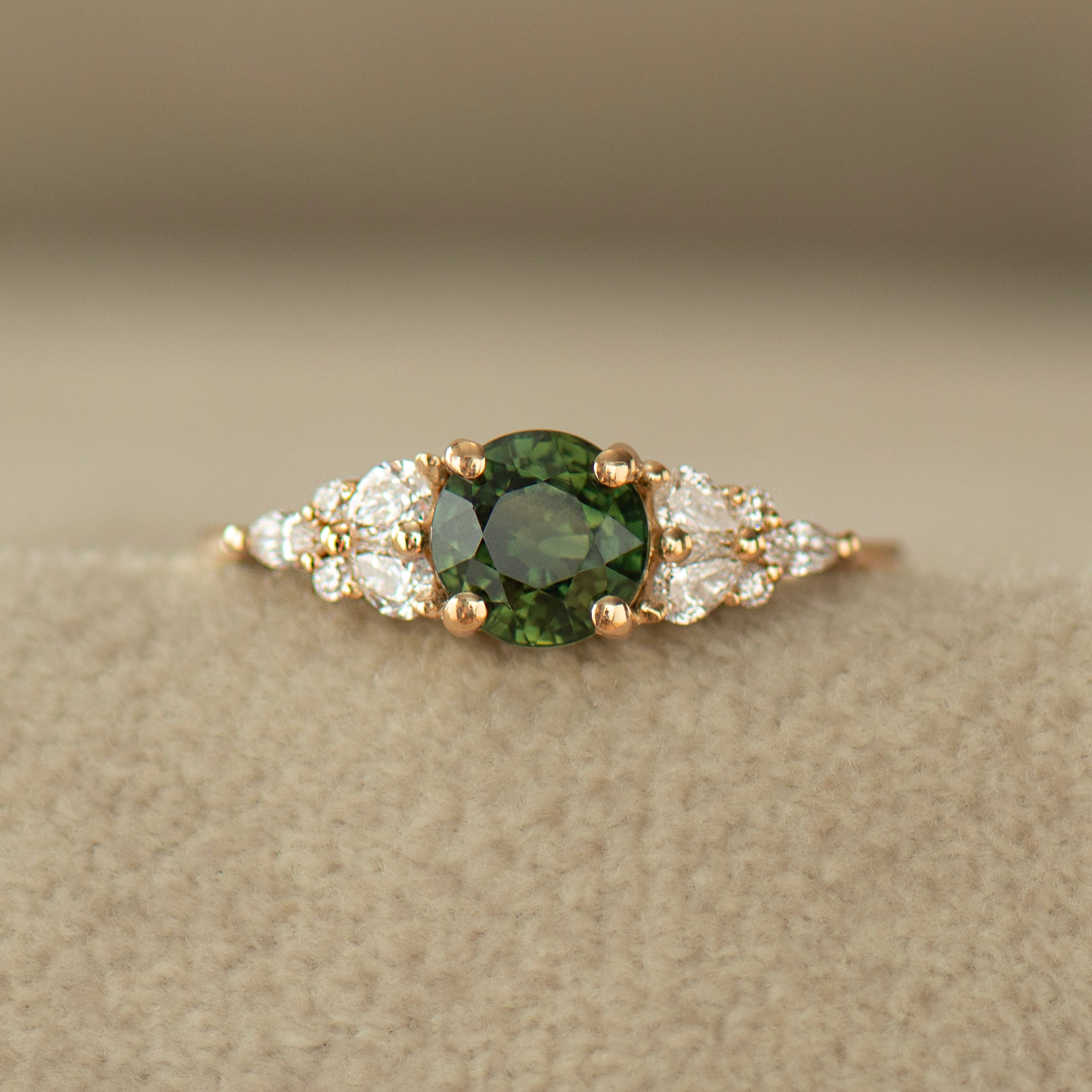 Cluster Forest Green Sapphire Ring
