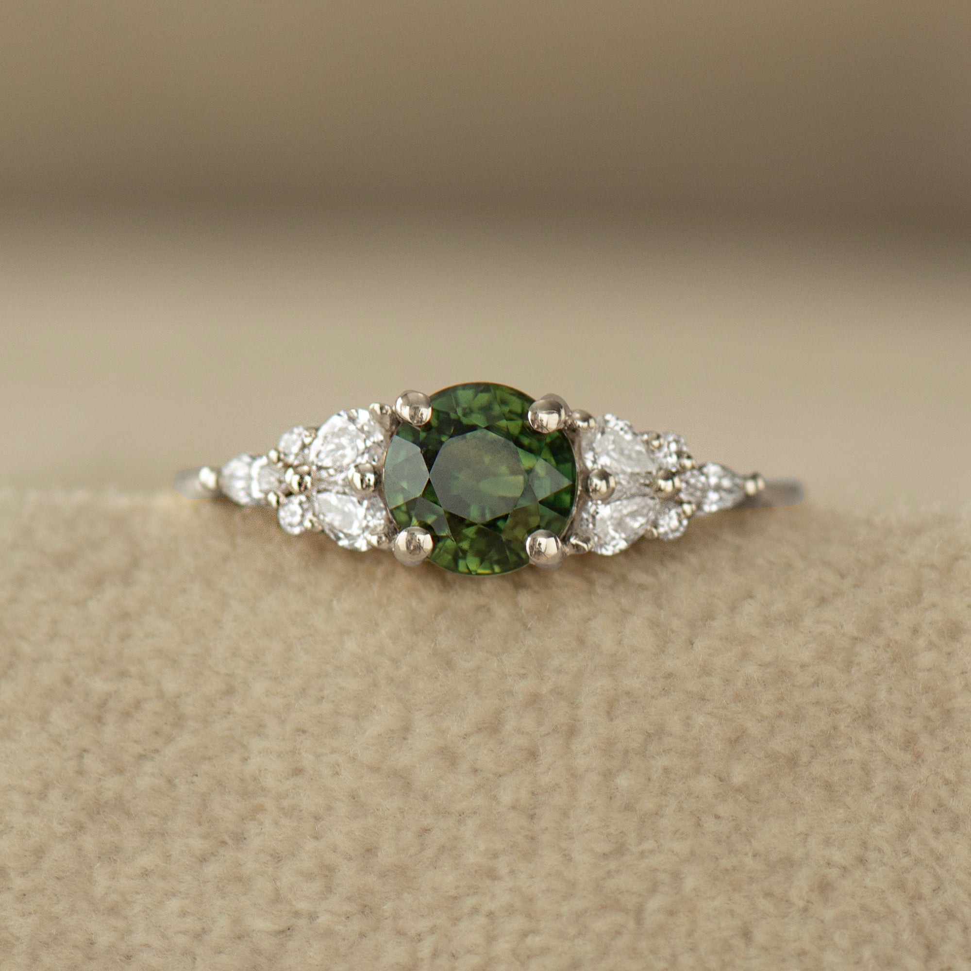 Cluster Forest Green Sapphire Ring