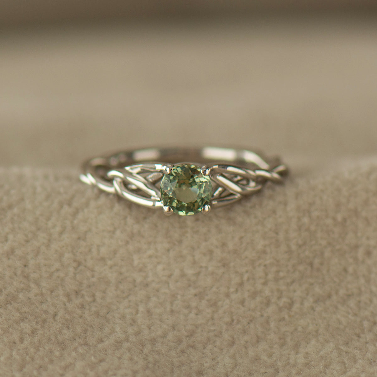 Celtic Mint Green Sapphire Ring