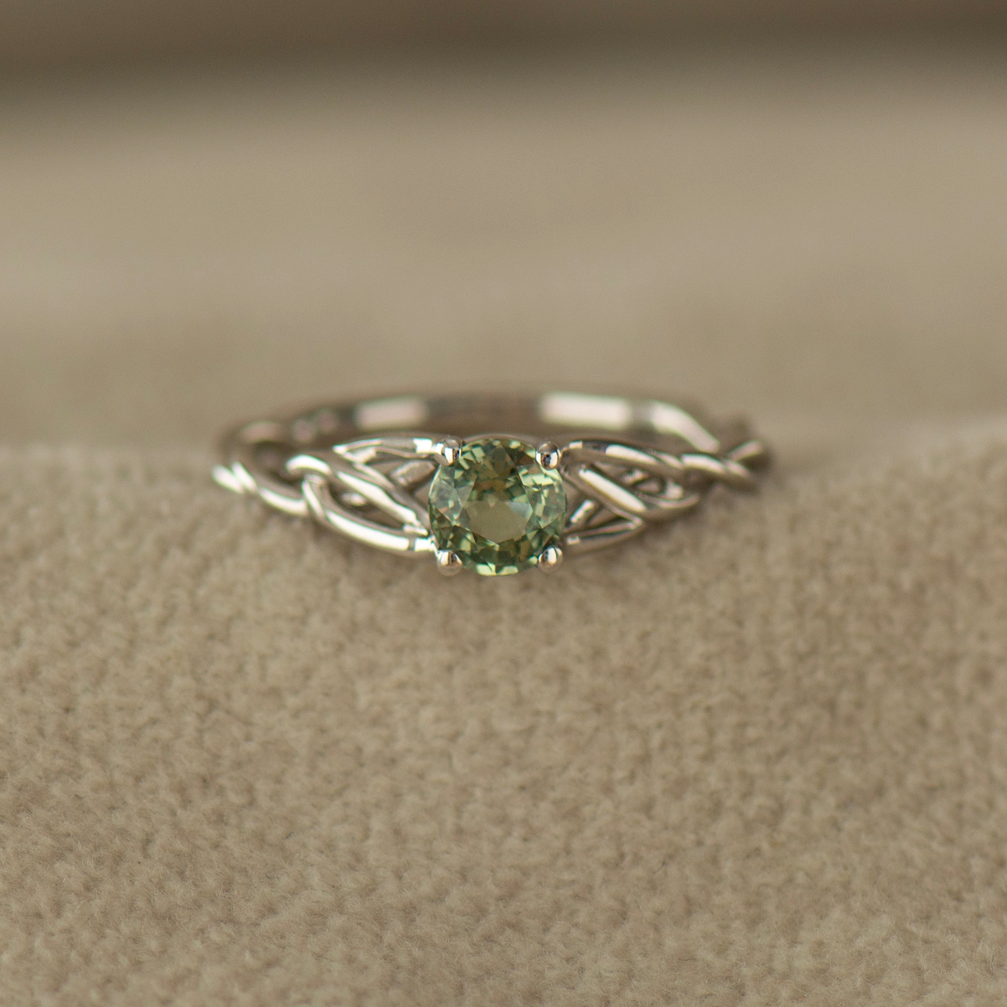 Celtic Mint Green Sapphire Ring