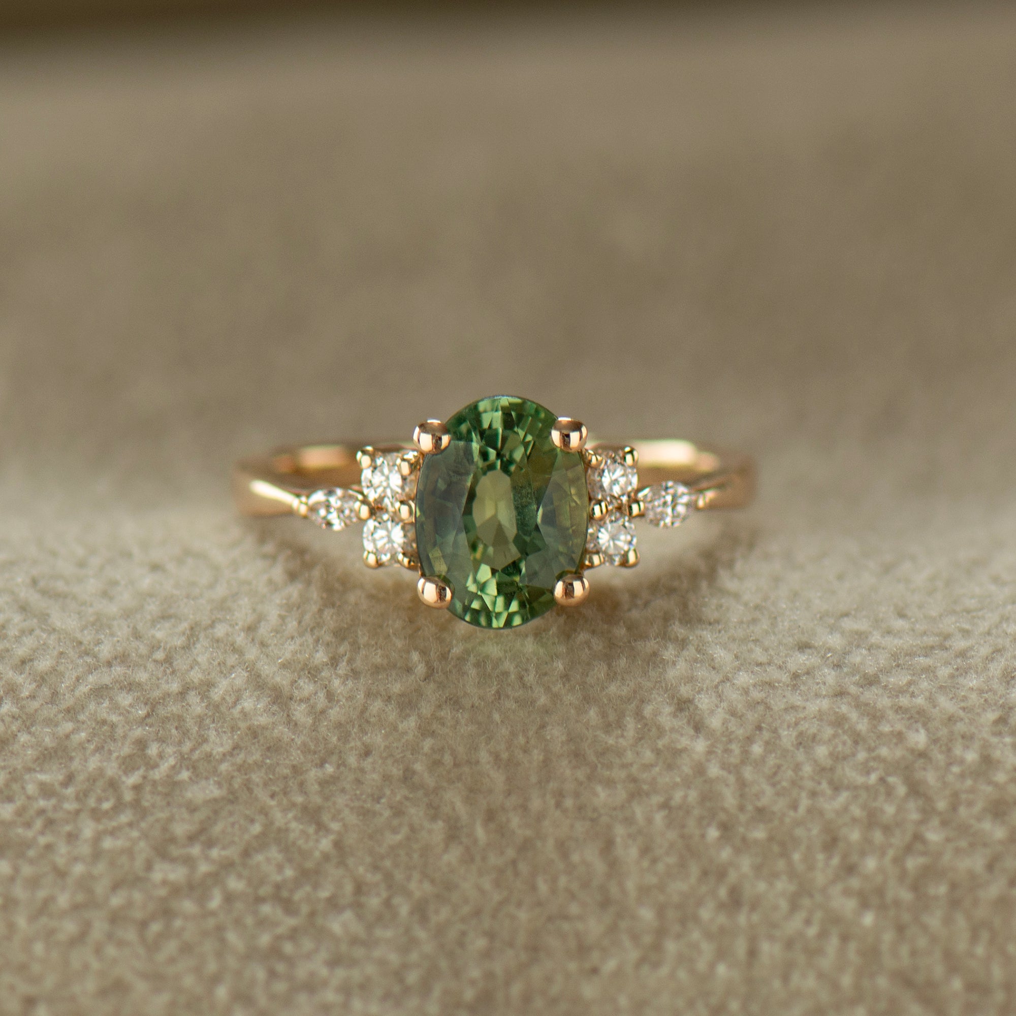 Large Lotus Green Sapphire Engagement Ring