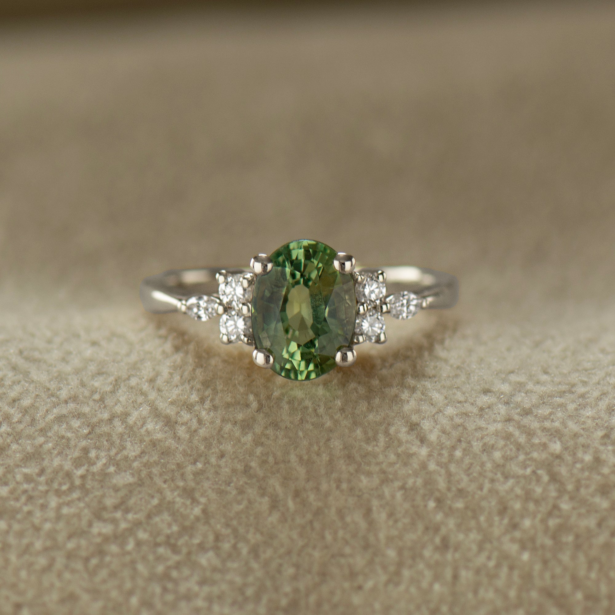 Large Lotus Green Sapphire Engagement Ring