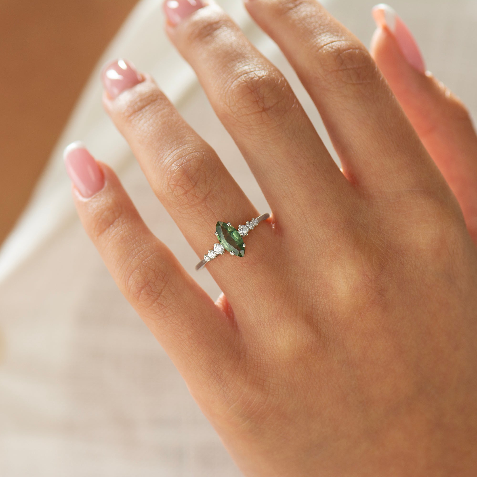 Marquise Cut Green Sapphire Engagement Ring