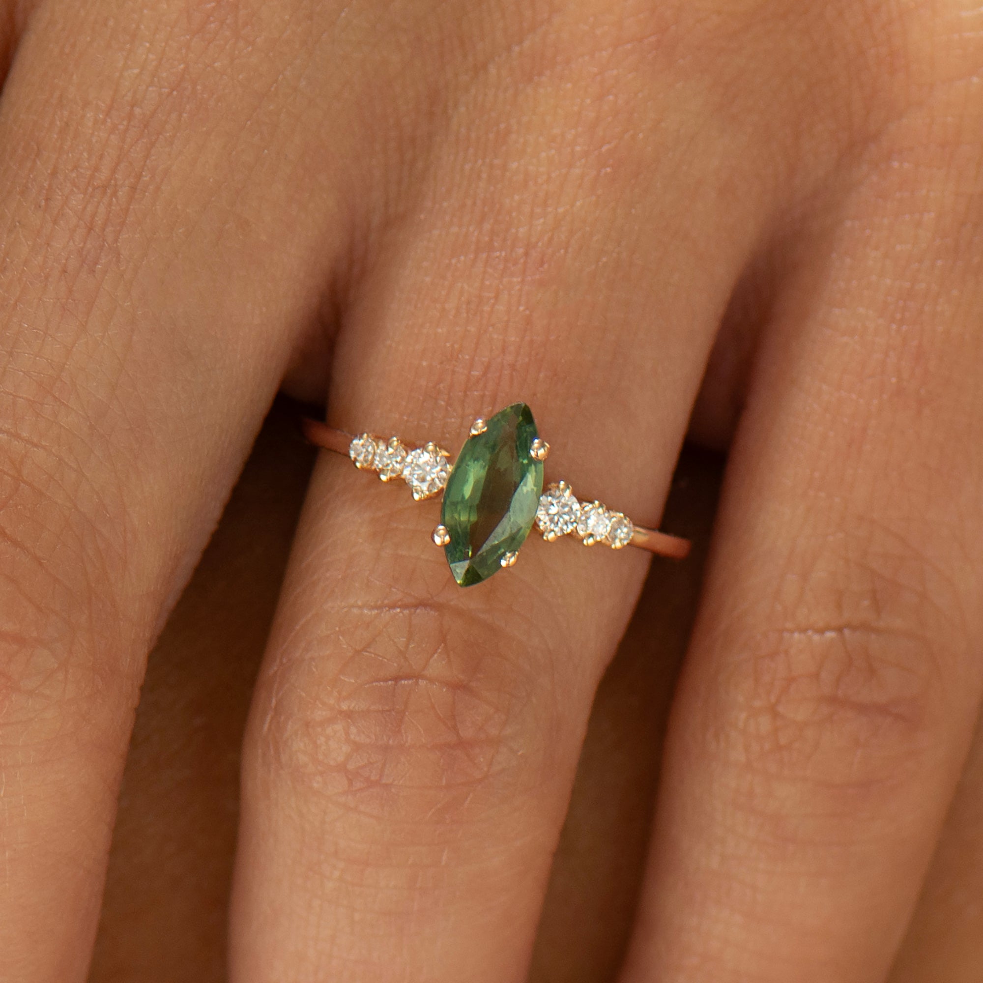 Marquise Cut Green Sapphire Engagement Ring