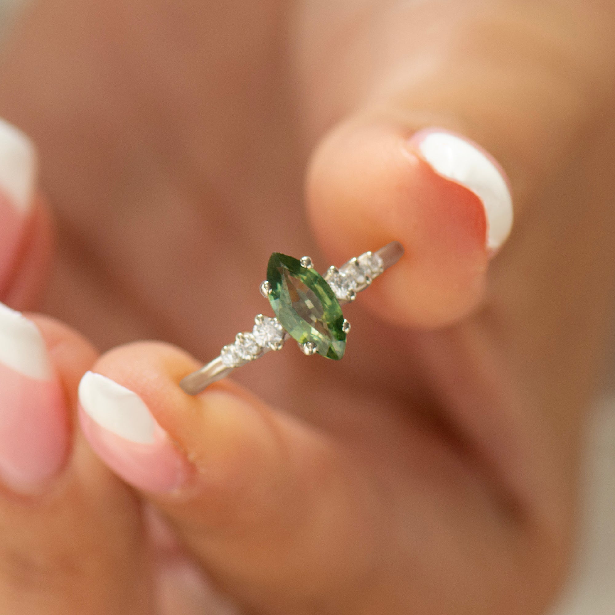 Marquise Cut Green Sapphire Engagement Ring