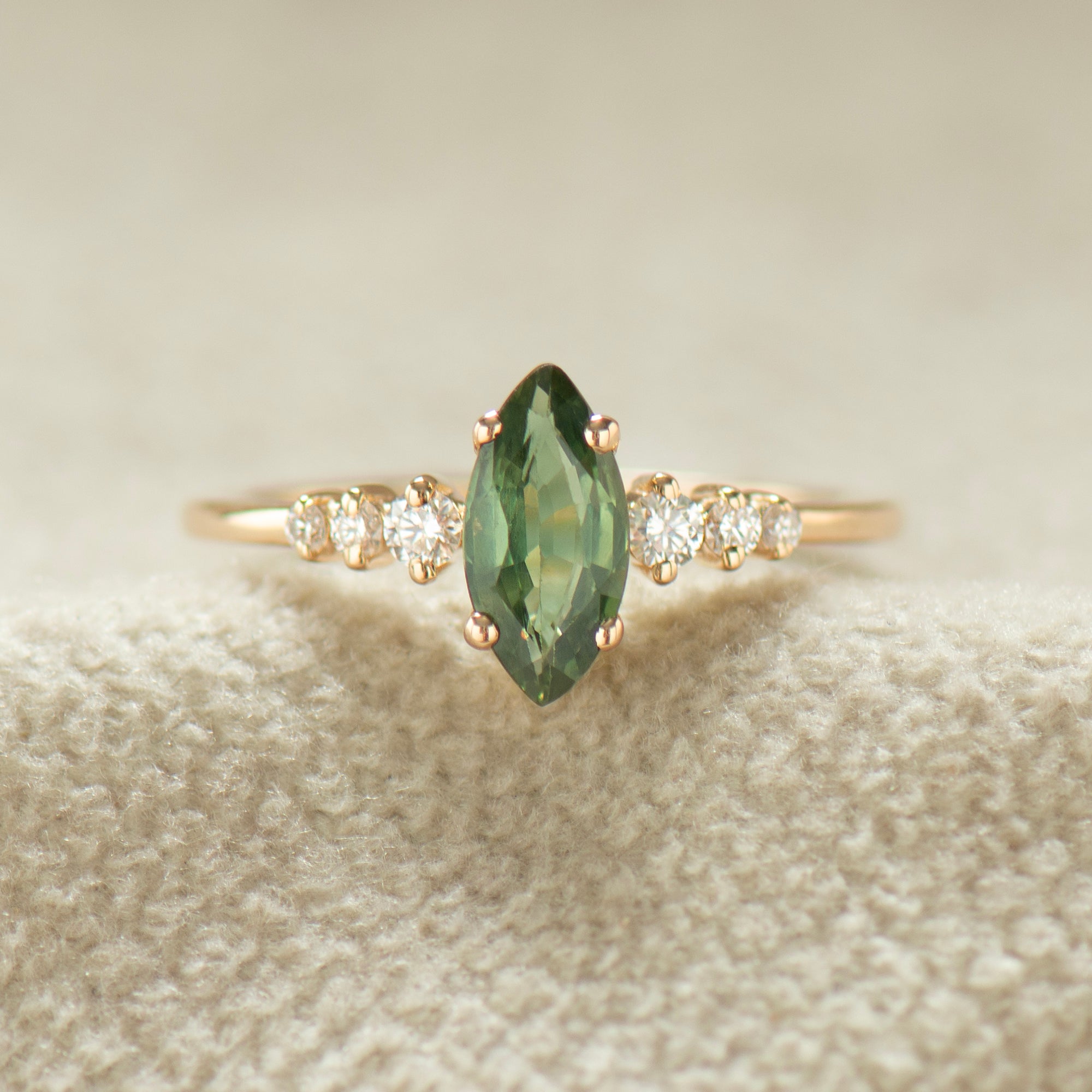 Marquise Cut Green Sapphire Engagement Ring