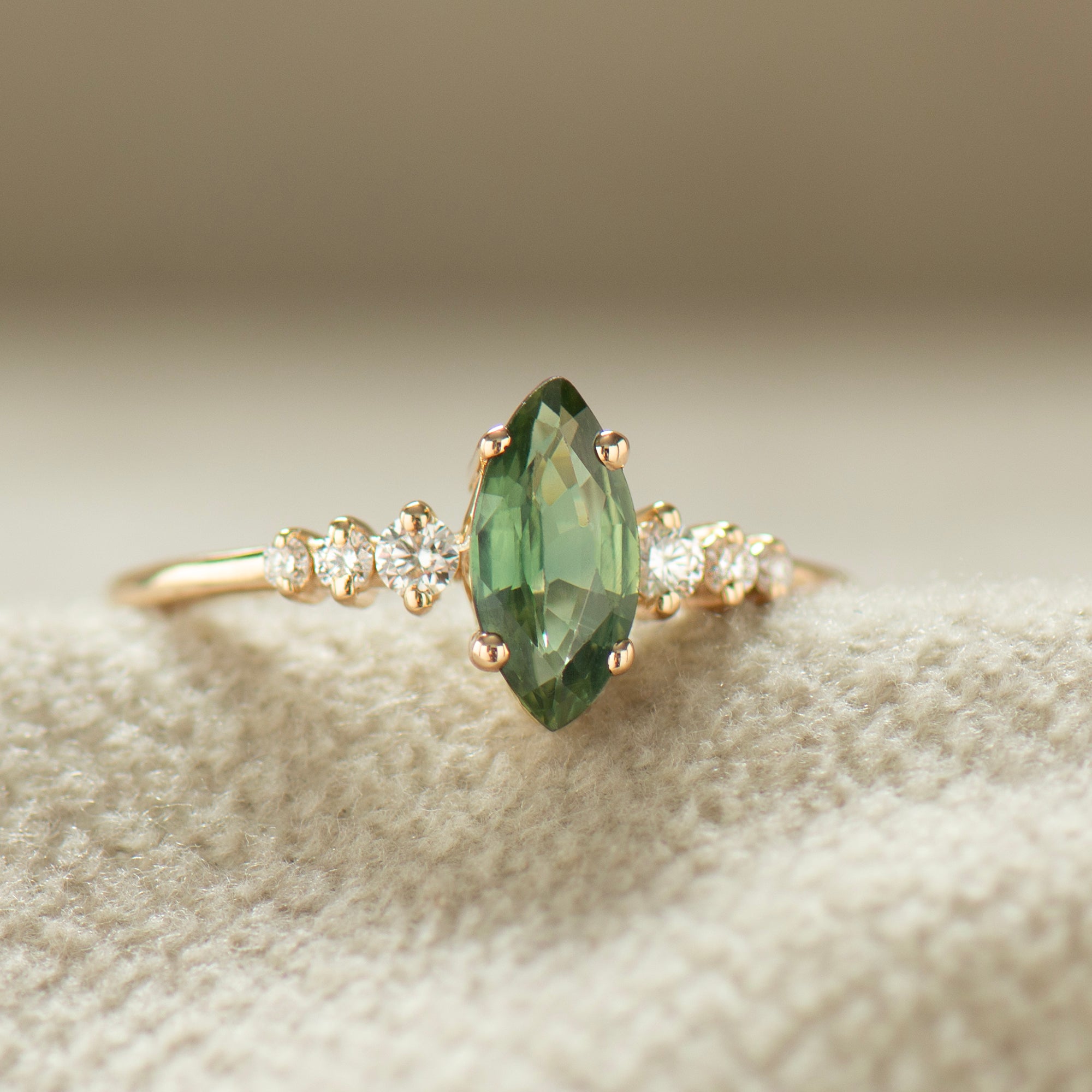Marquise Cut Green Sapphire Engagement Ring