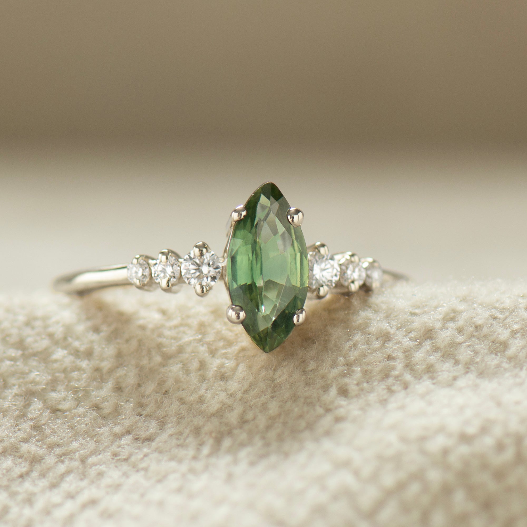 Marquise Cut Green Sapphire Engagement Ring