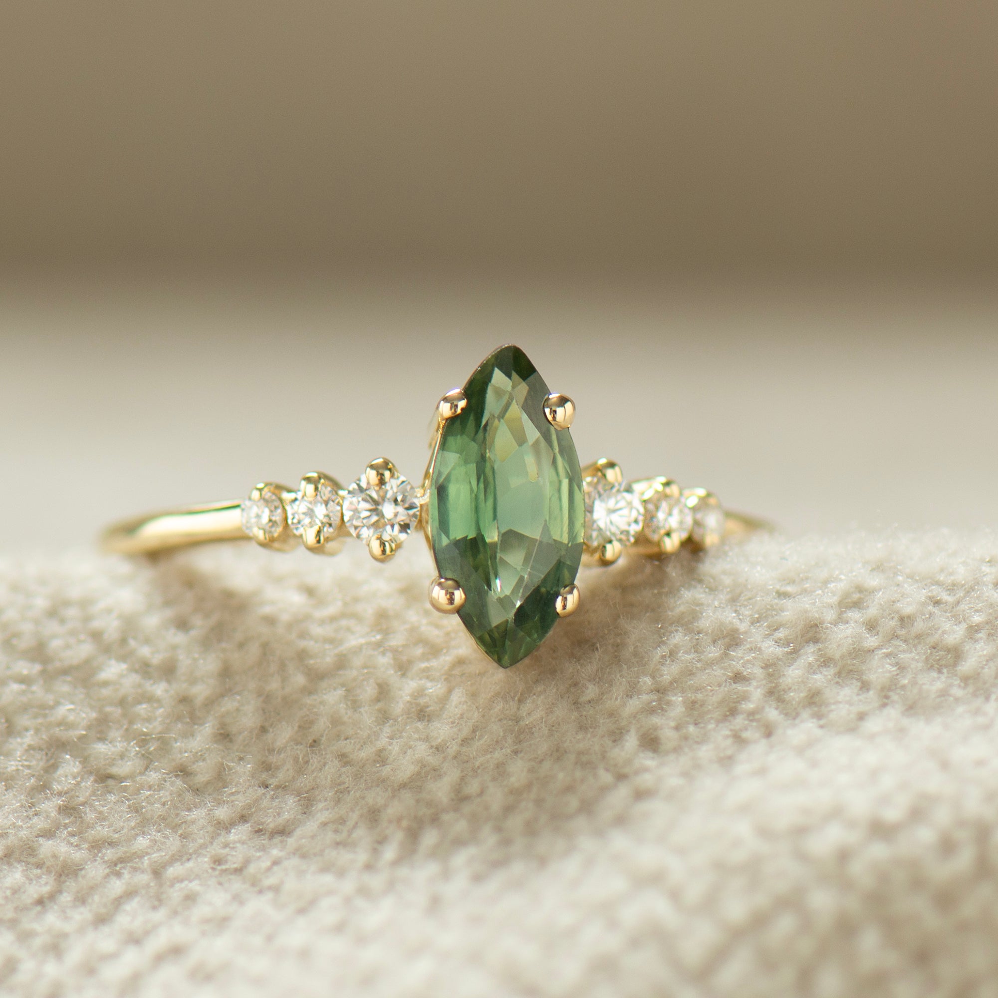 Marquise Cut Green Sapphire Engagement Ring