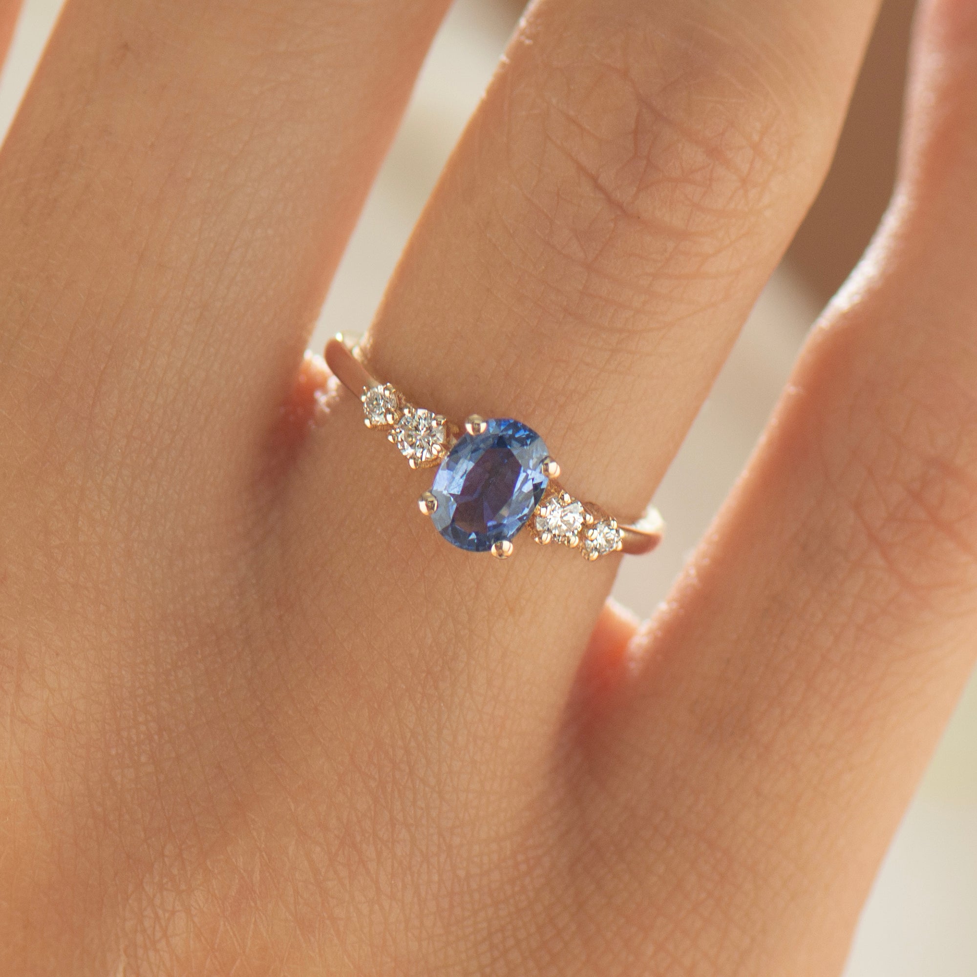 Large Bright Blue Sapphire Engagement Ring