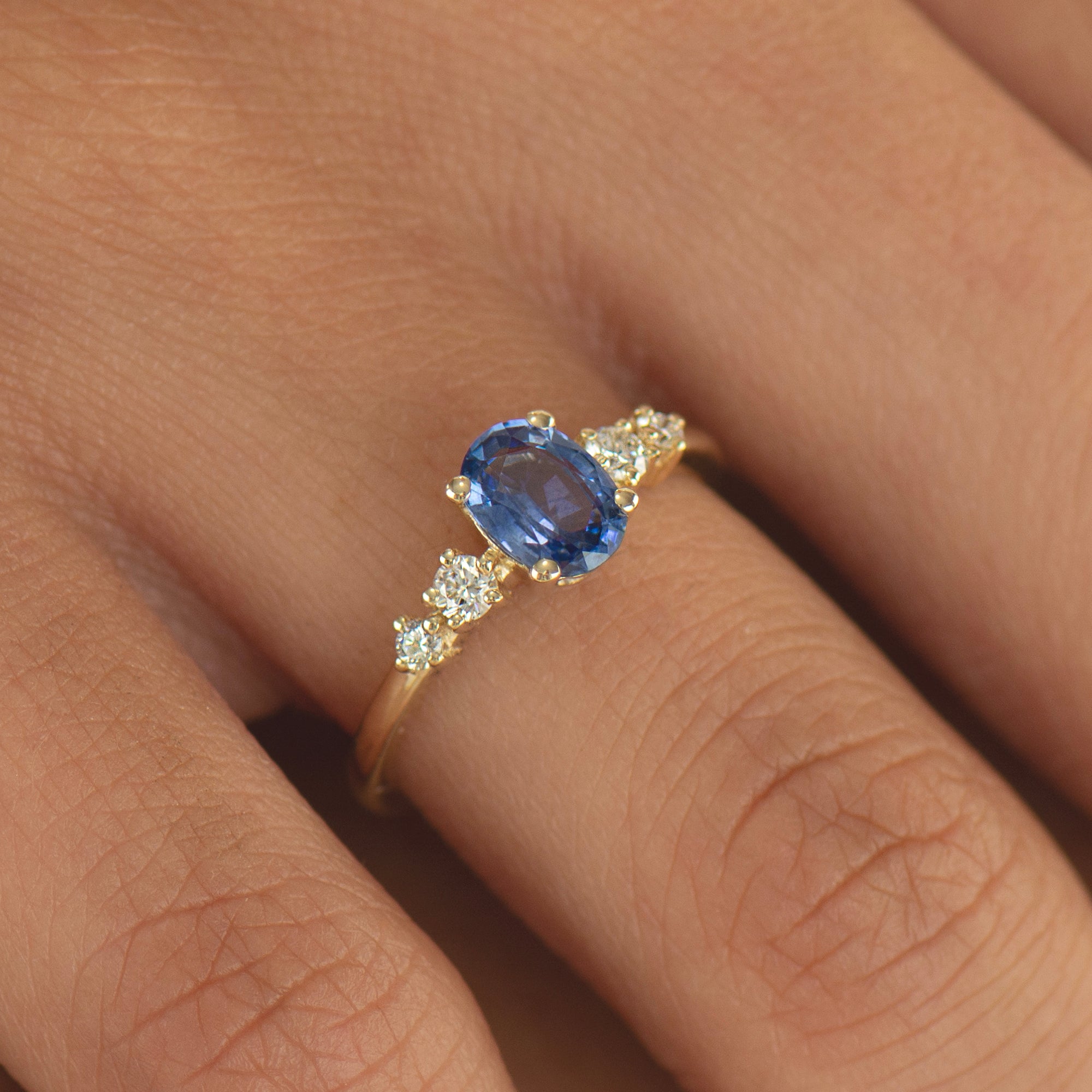 Large Bright Blue Sapphire Engagement Ring