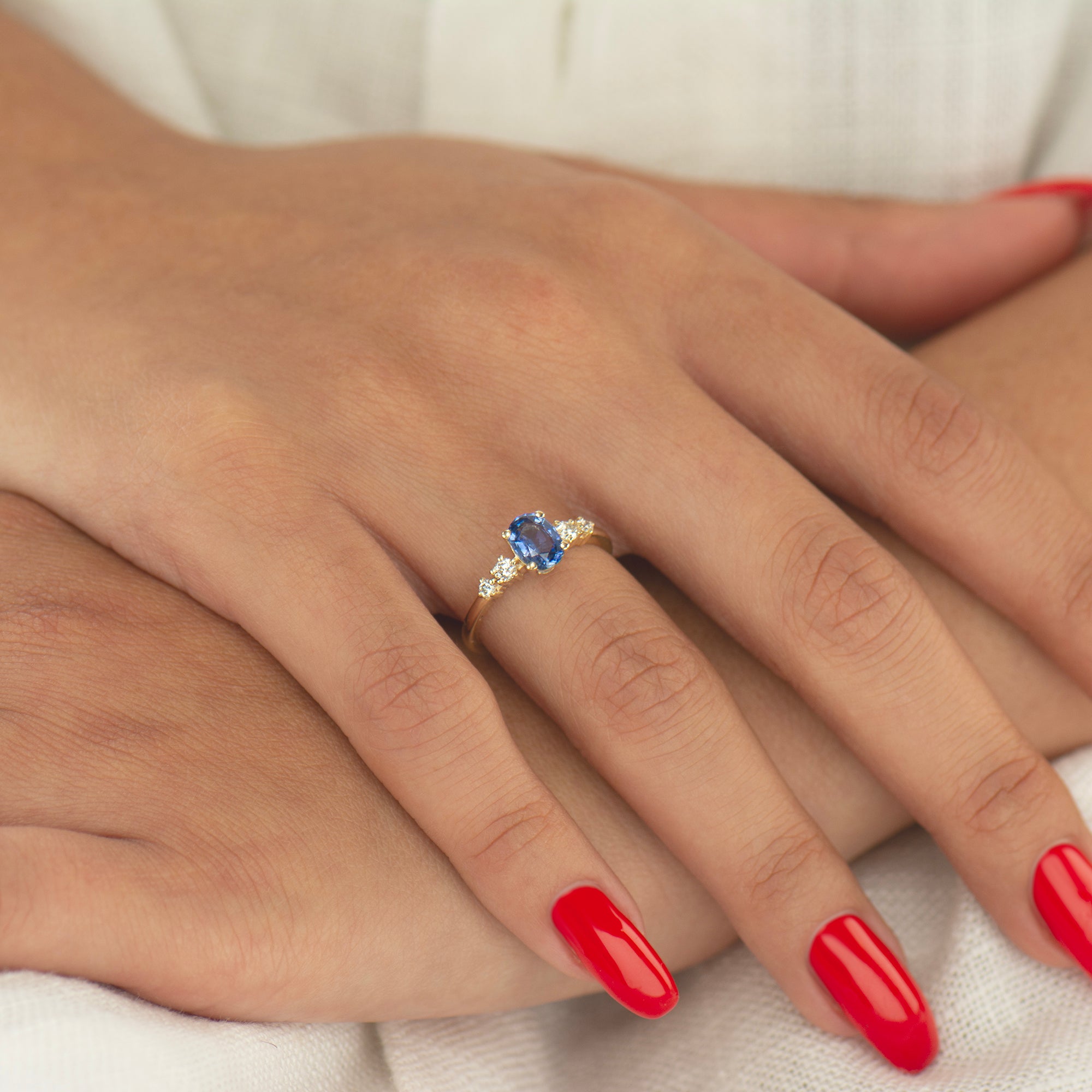 Large Bright Blue Sapphire Engagement Ring